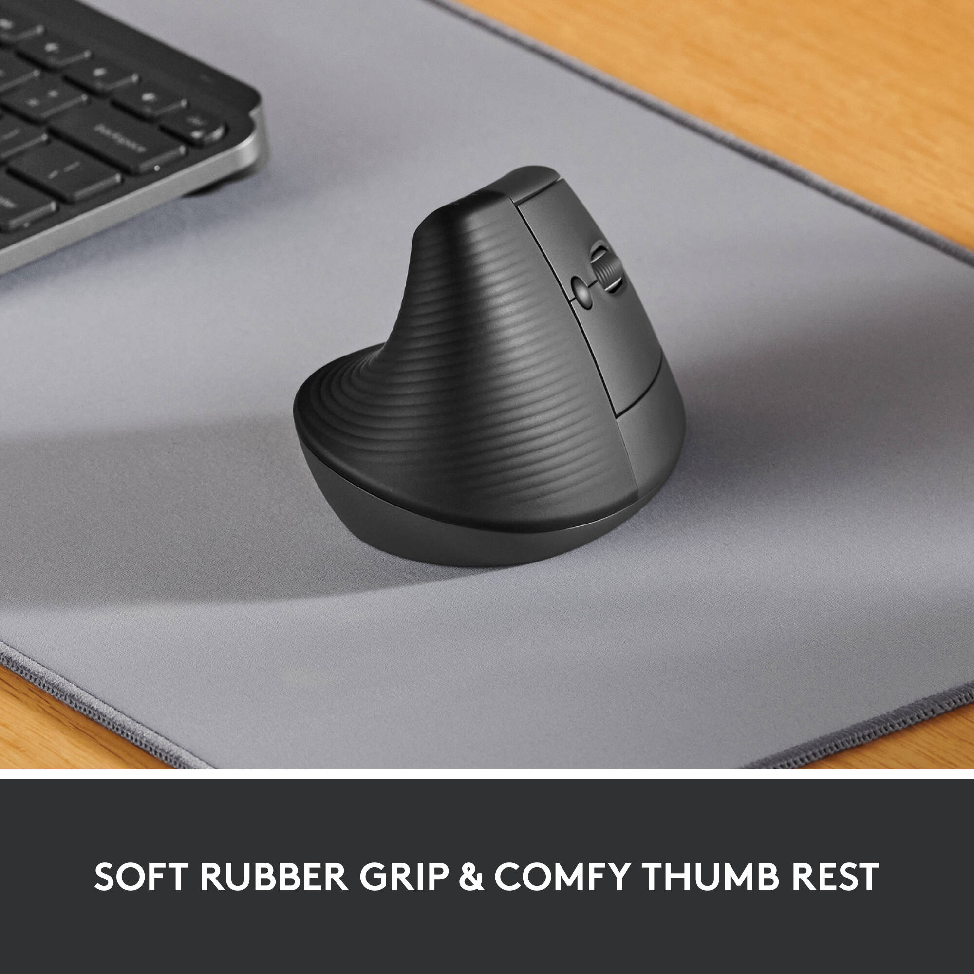 Logitech Lift Vertical Ergo Mouse in vertical right-hand ergonomic design with wireless connectivity — view 2