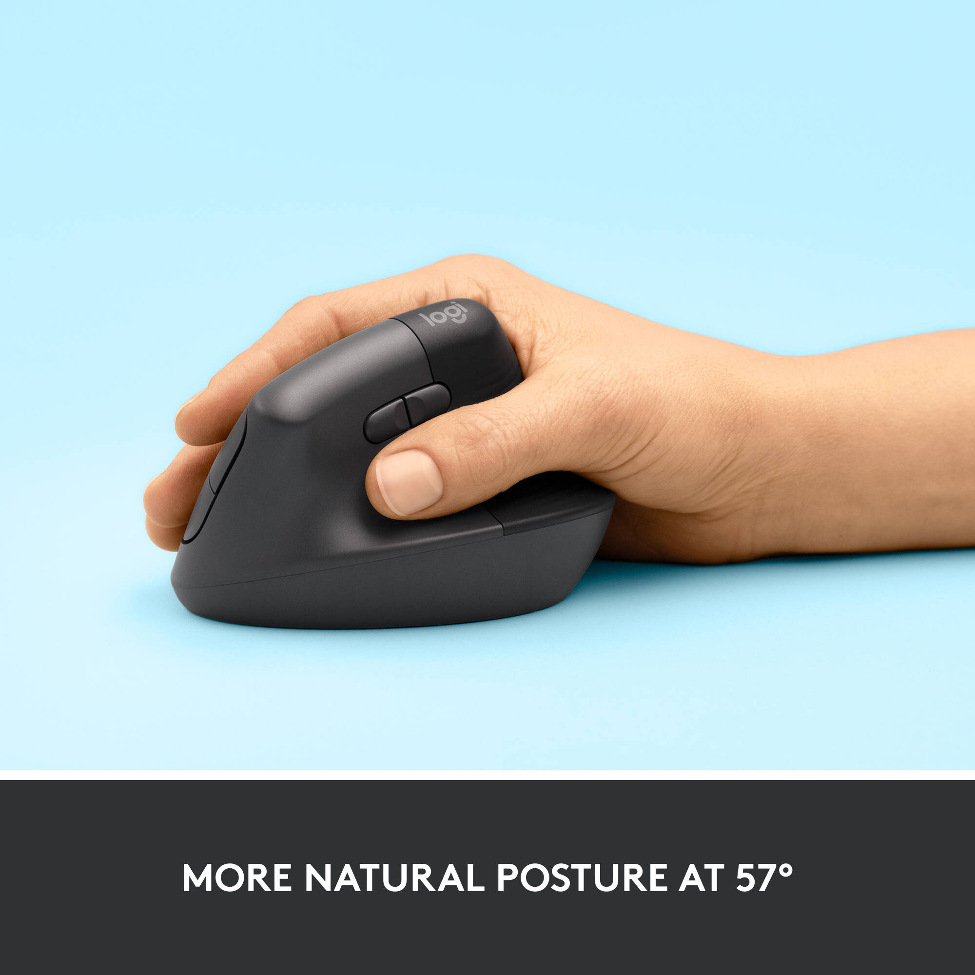 Logitech Lift Vertical Ergo Mouse in vertical right-hand ergonomic design with wireless connectivity — view 3