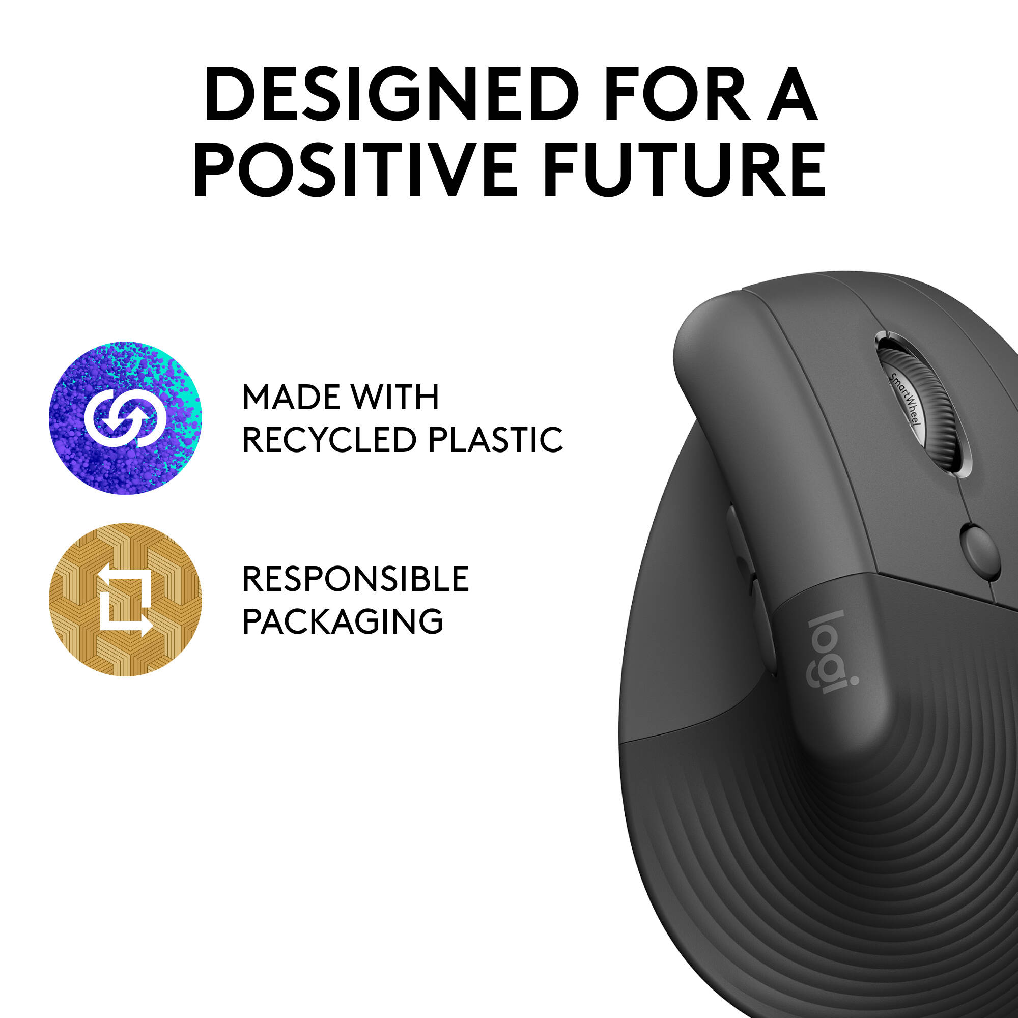 Logitech Lift Vertical Ergo Mouse in vertical right-hand ergonomic design with wireless connectivity — view 5