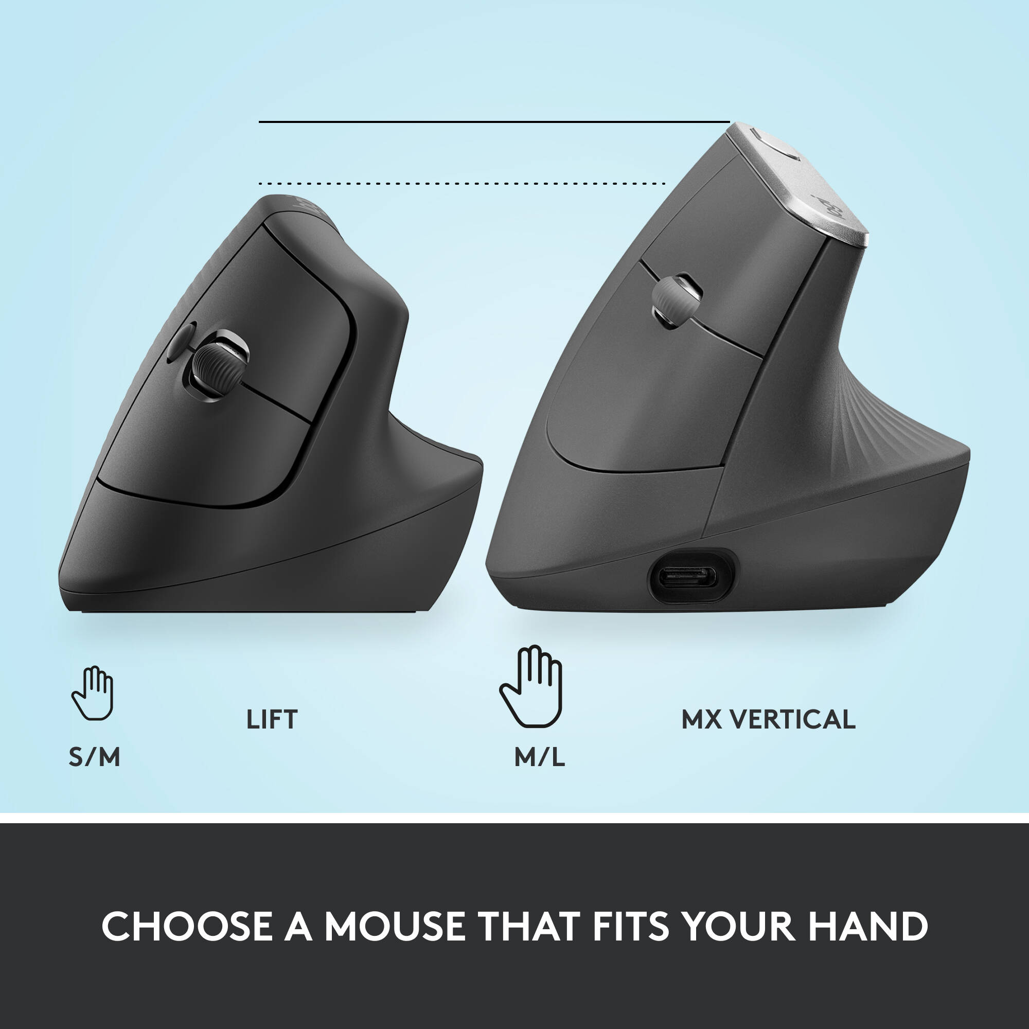 Logitech Lift Vertical Ergo Mouse in vertical right-hand ergonomic design with wireless connectivity — view 9