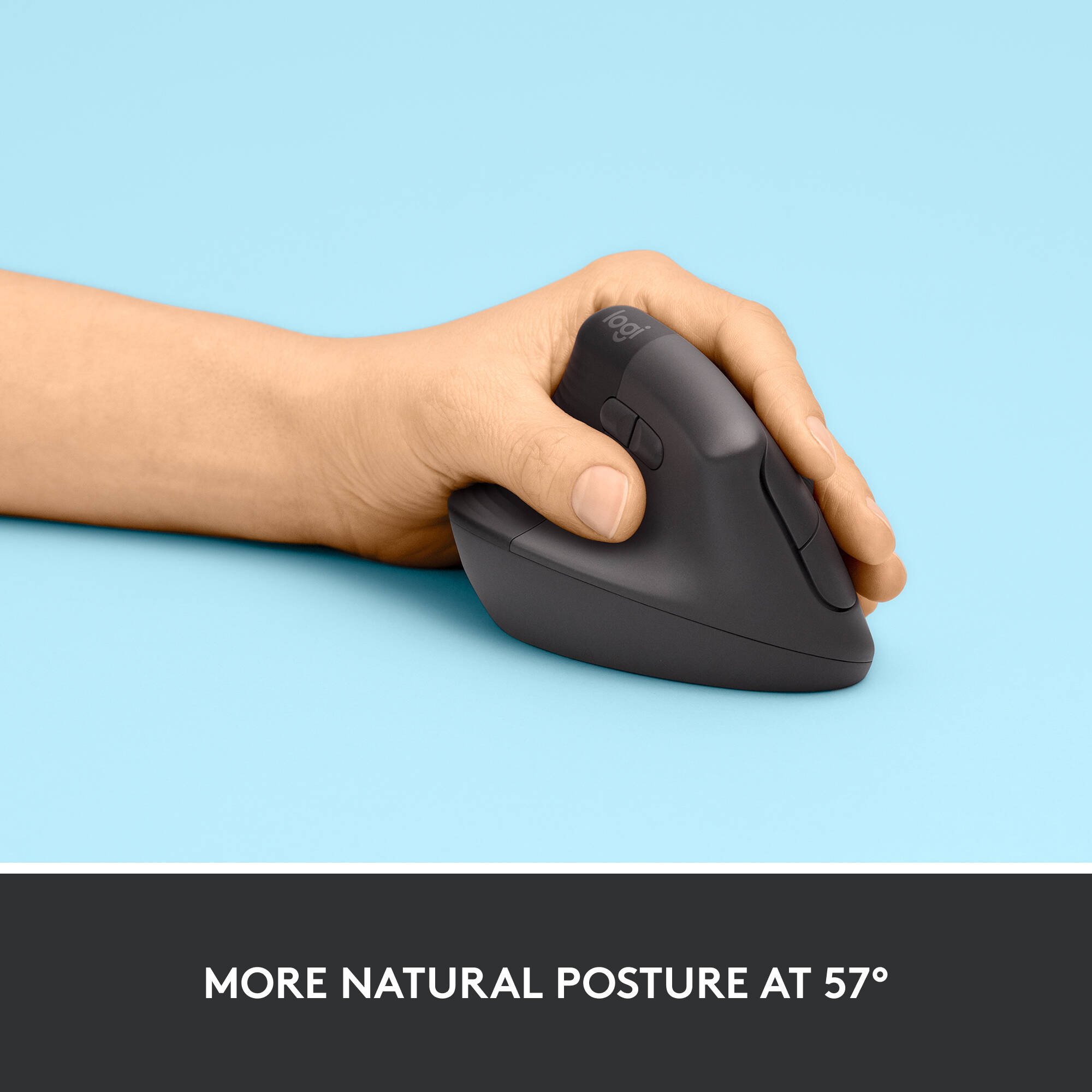 Logitech Lift Left Vertical Ergo Mouse in graphite, left-handed ergonomic wireless mouse — view 3