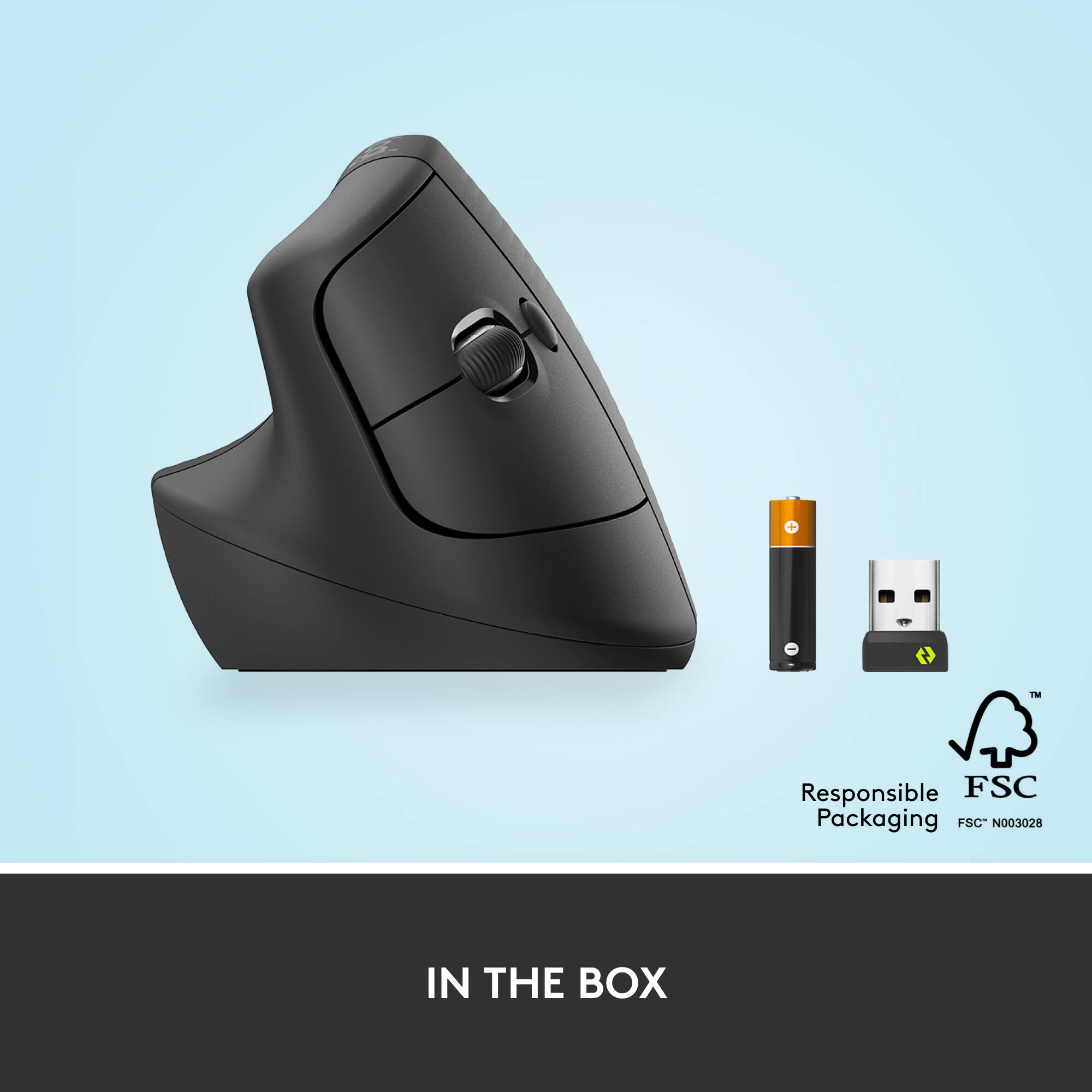 Logitech Lift Left Vertical Ergo Mouse in graphite, left-handed ergonomic wireless mouse — view 8