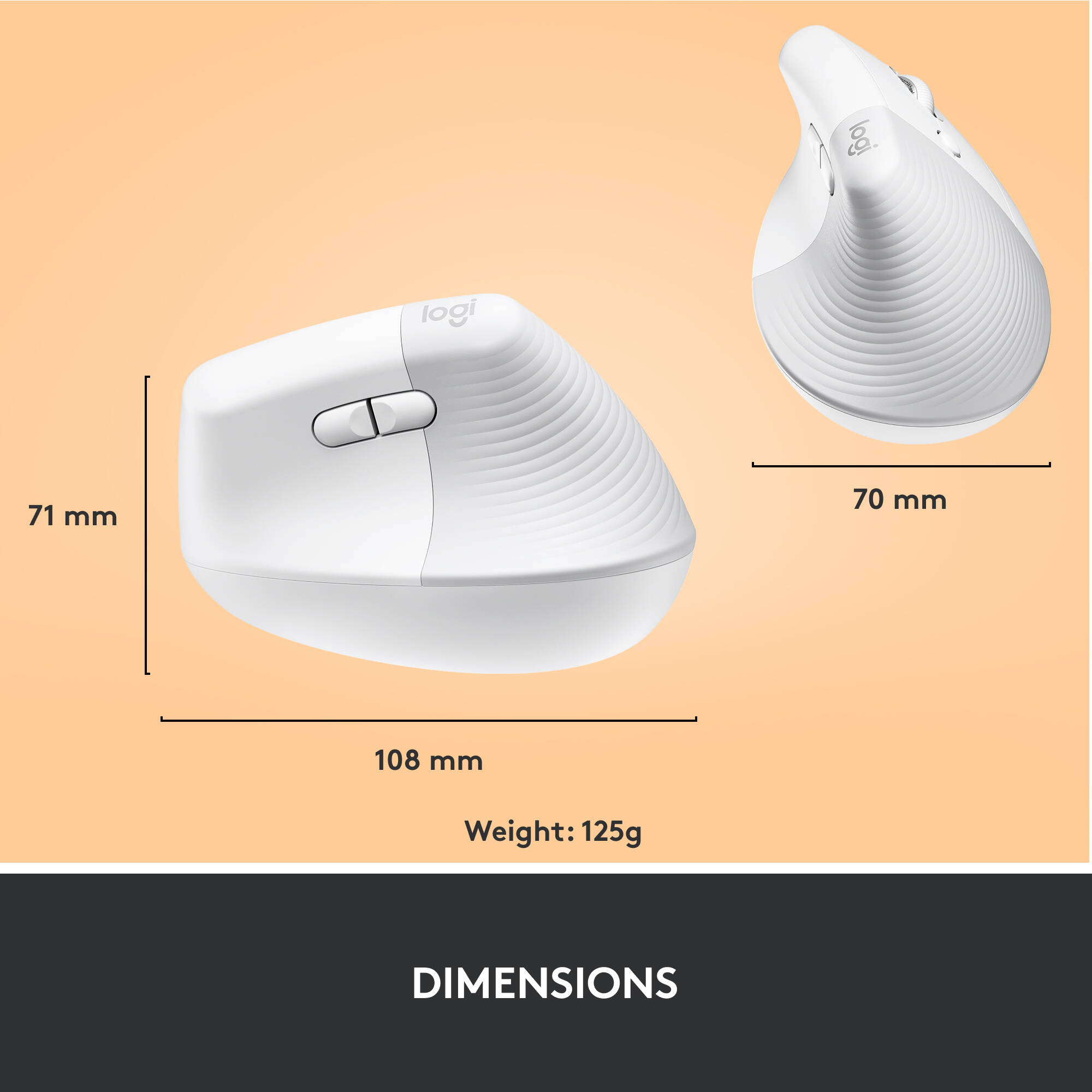 Logitech Lift Vertical Ergo Mouse white vertical ergonomic wireless mouse — view 10