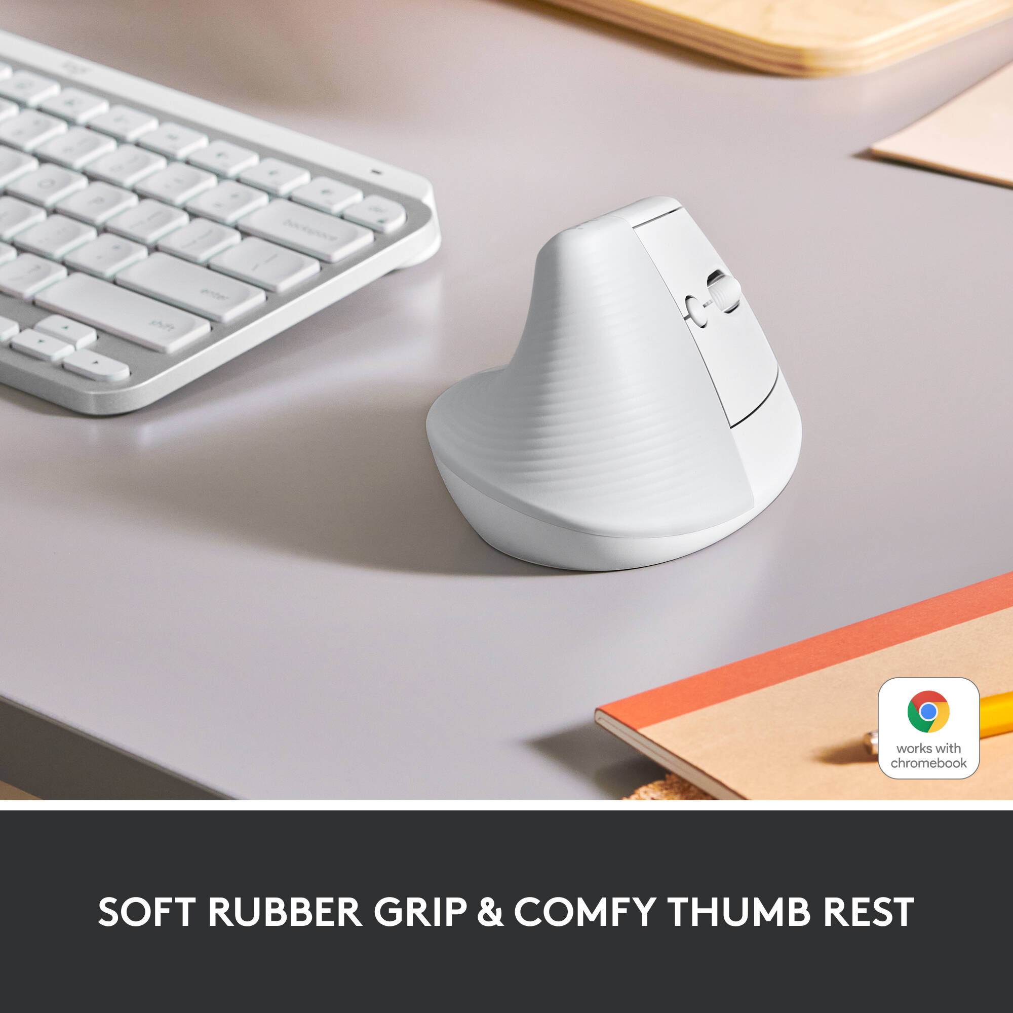 Logitech Lift Vertical Ergo Mouse white vertical ergonomic wireless mouse — view 2