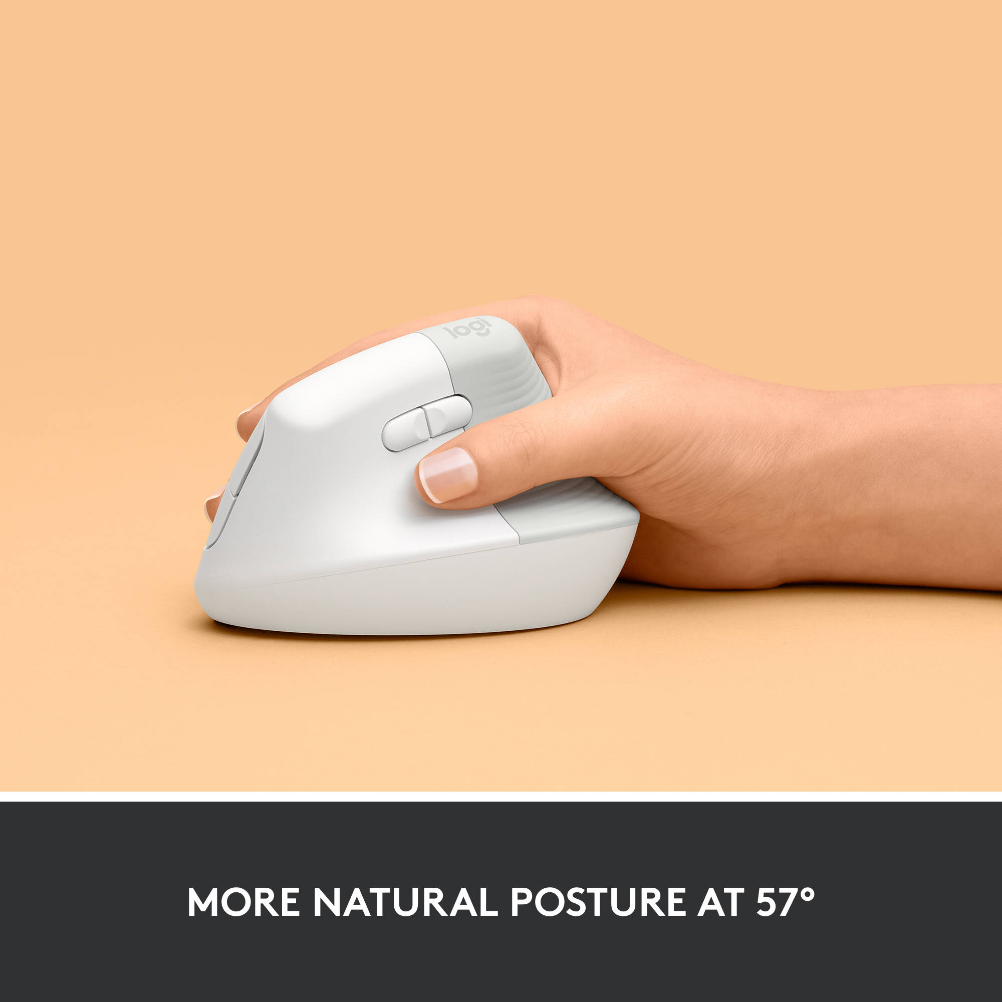 Logitech Lift Vertical Ergo Mouse white vertical ergonomic wireless mouse — view 3