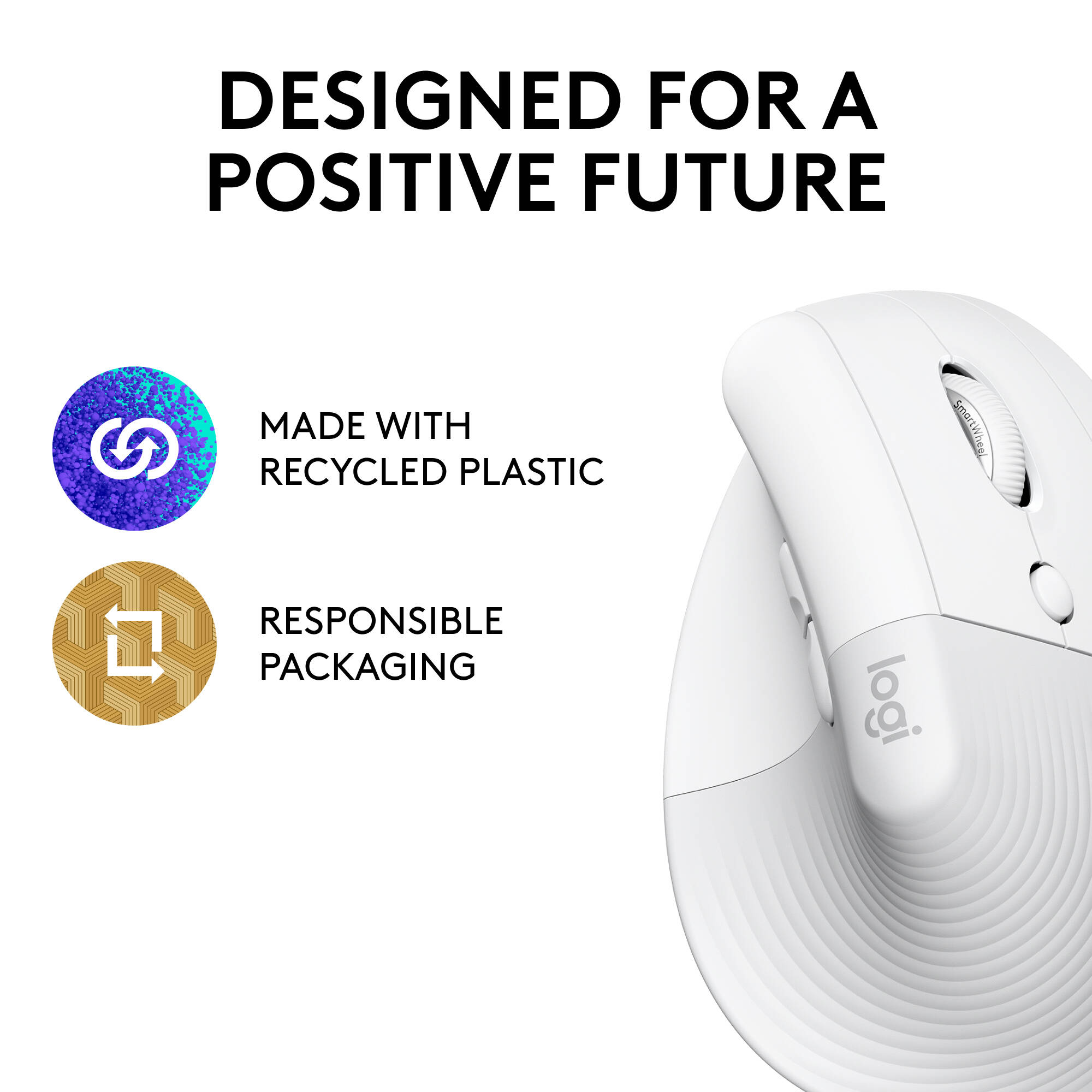 Logitech Lift Vertical Ergo Mouse white vertical ergonomic wireless mouse — view 5