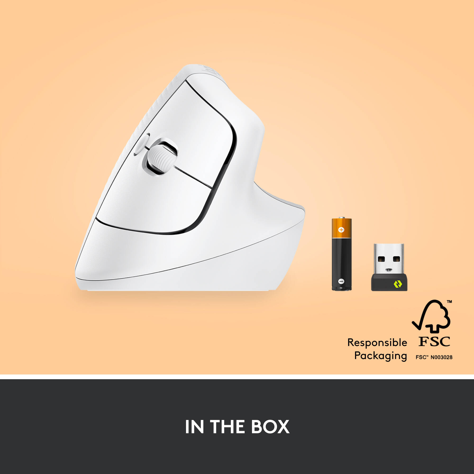 Logitech Lift Vertical Ergo Mouse white vertical ergonomic wireless mouse — view 8