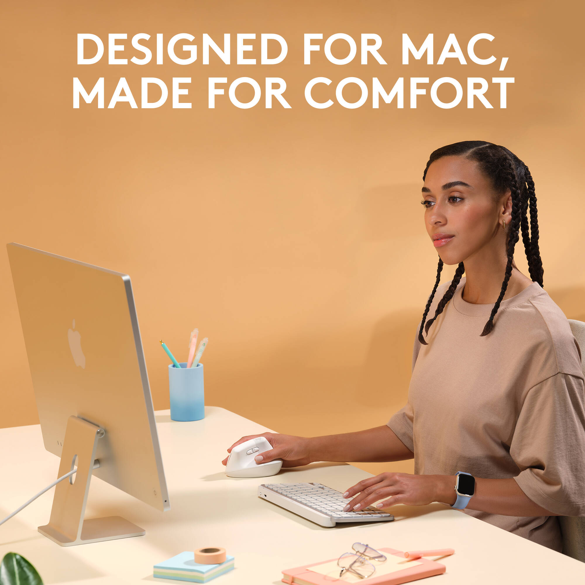 Logitech LIFT Ergo Mouse for Mac in off-white, vertical ergonomic wireless mouse — view 2