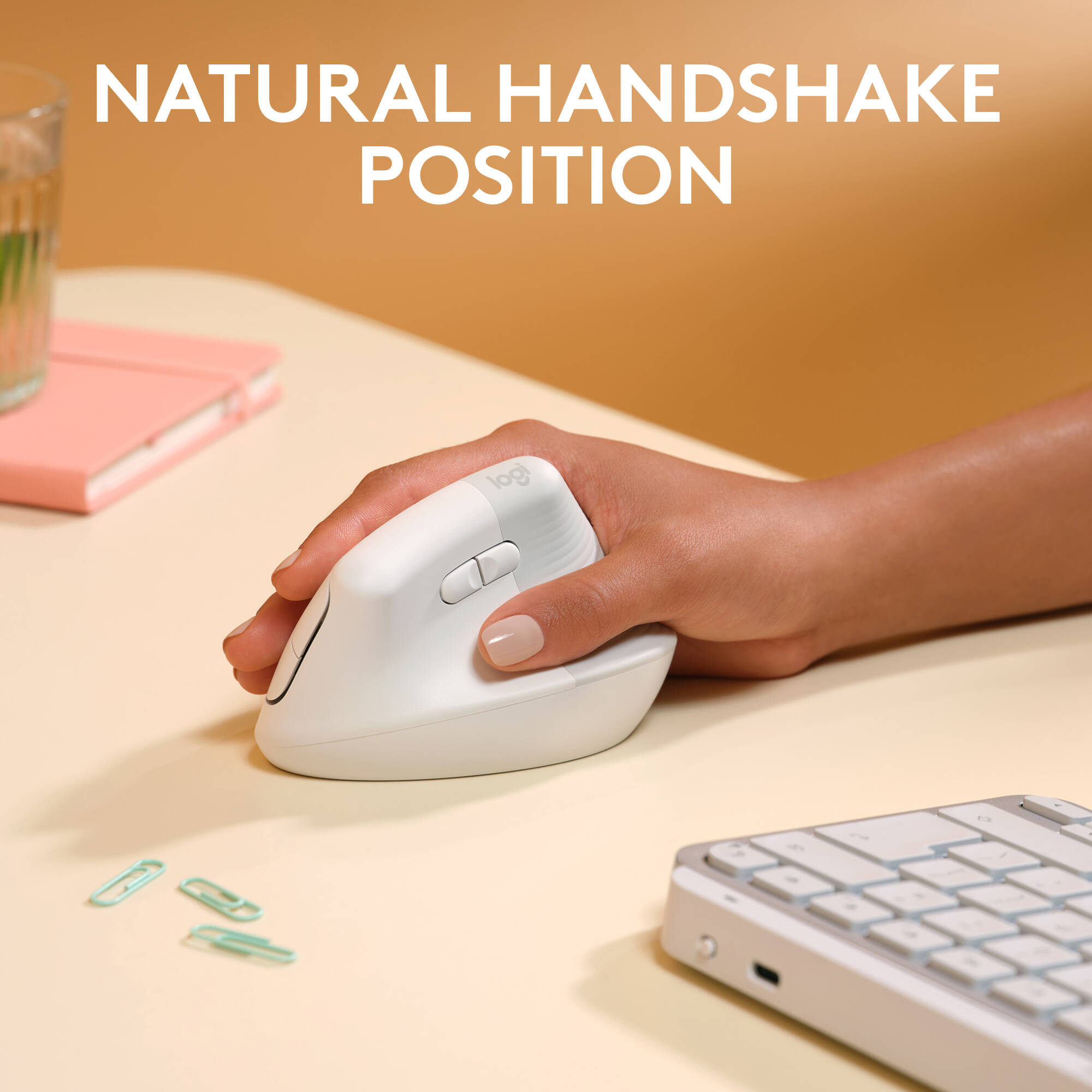 Logitech LIFT Ergo Mouse for Mac in off-white, vertical ergonomic wireless mouse — view 3