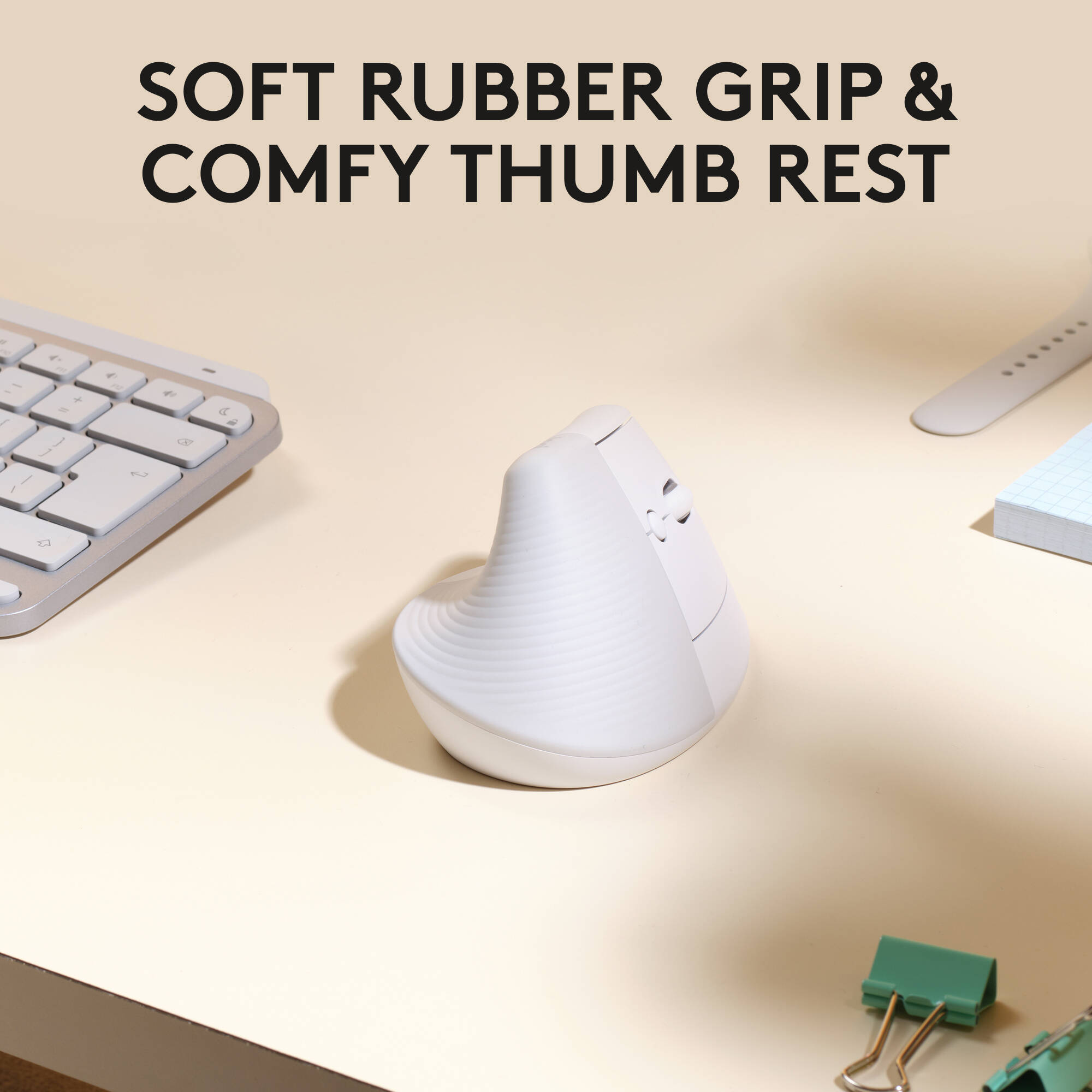 Logitech LIFT Ergo Mouse for Mac in off-white, vertical ergonomic wireless mouse — view 4