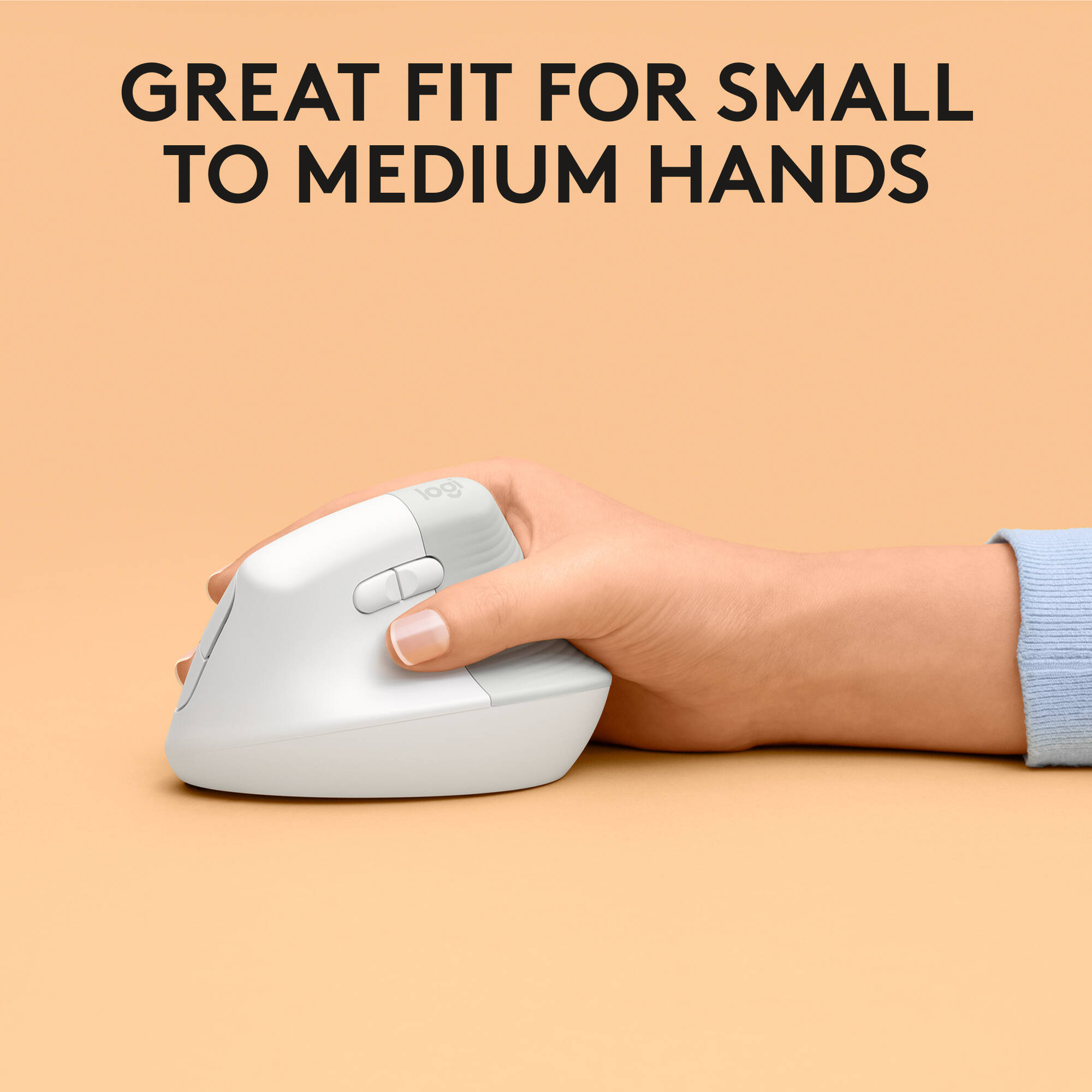 Logitech LIFT Ergo Mouse for Mac in off-white, vertical ergonomic wireless mouse — view 7