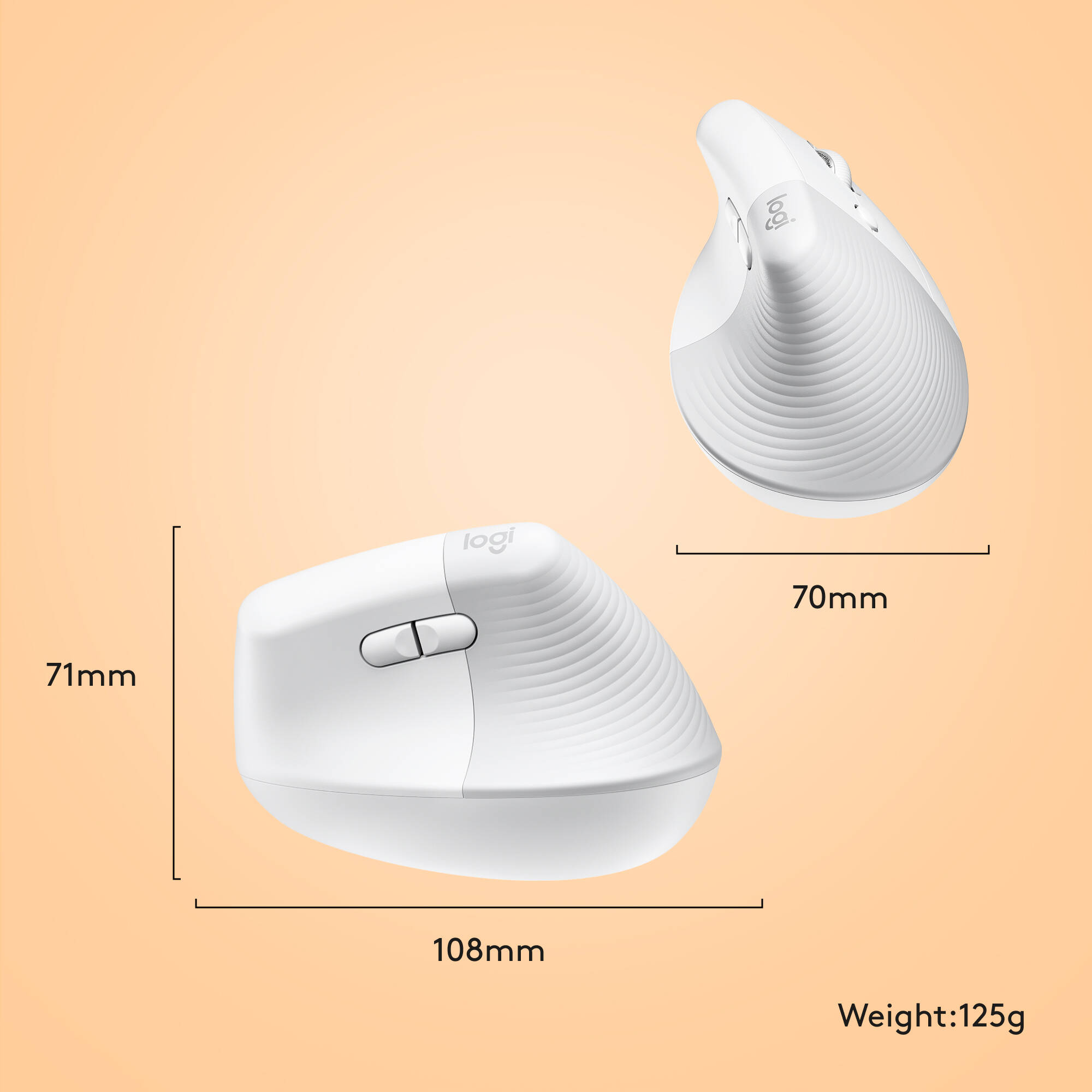 Logitech LIFT Ergo Mouse for Mac in off-white, vertical ergonomic wireless mouse — view 9