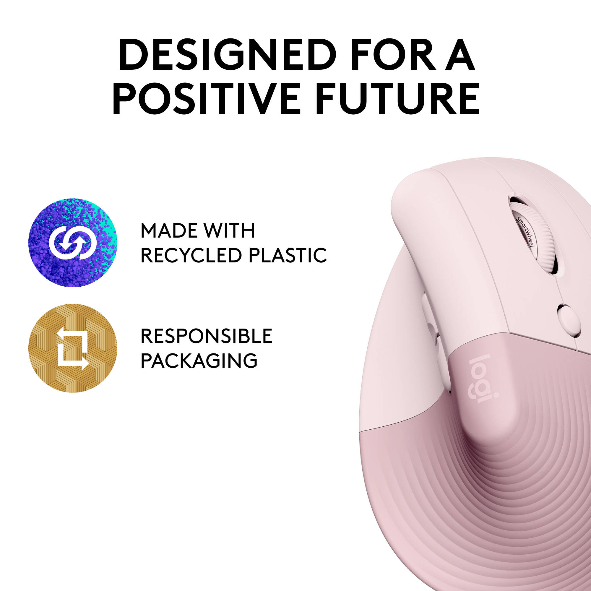 Logitech Lift vertical ergonomic wireless mouse in Rose — view 5