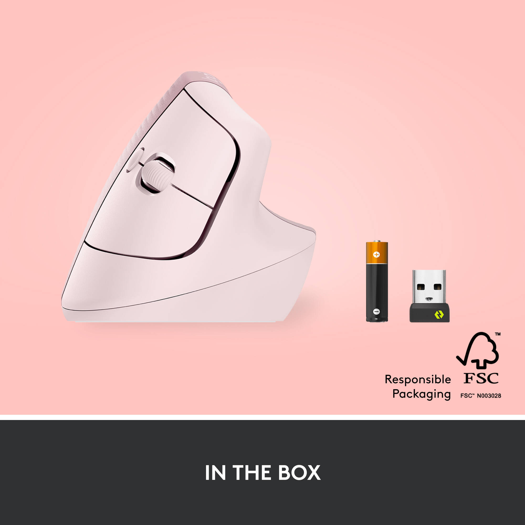 Logitech Lift vertical ergonomic wireless mouse in Rose — view 8