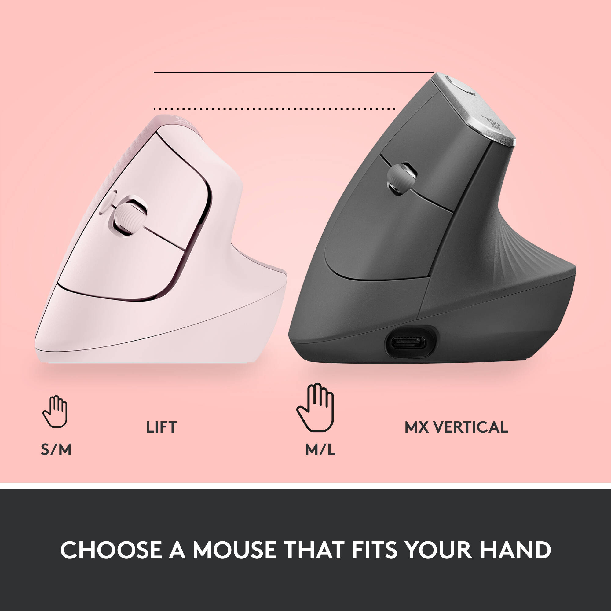 Logitech Lift vertical ergonomic wireless mouse in Rose — view 9