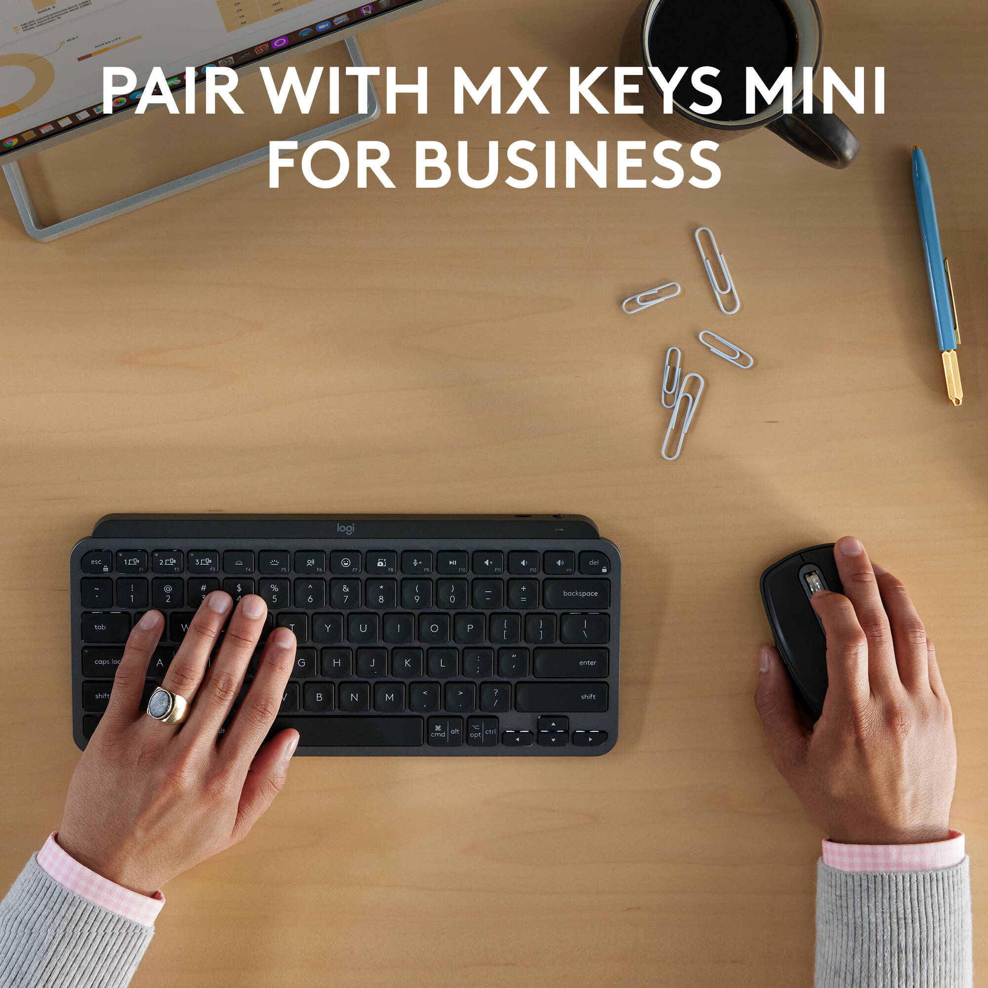 This compact mouse makes both IT help desks and on-the-move employees happy.  8000 DPI tracking, Quiet Clicks, and customizable with Logi Options+. Connects securely via Logi Bolt Bluetooth wireless. GRAPHITE. — view 9