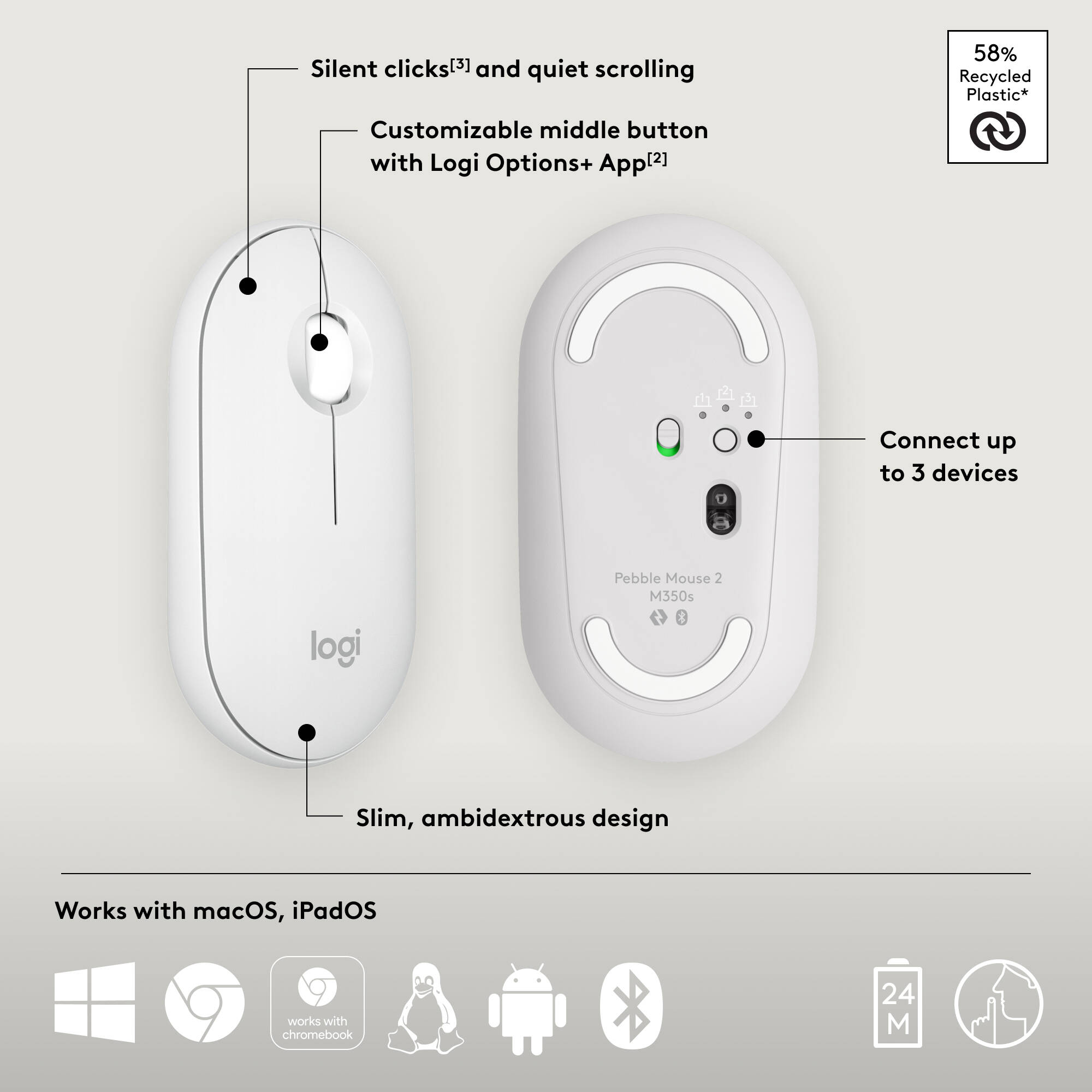 M350s Pebble Mouse 2 White — view 6