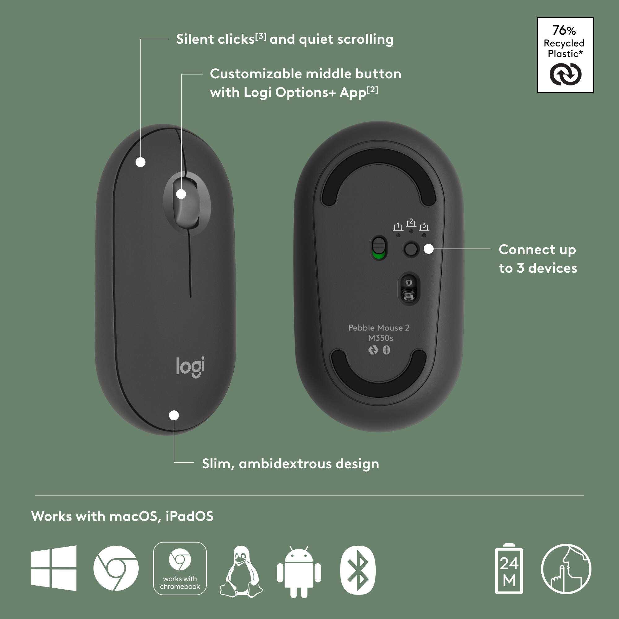 Pebble Mouse 2 M350s - Tonal Graphite. Minimum order quantity 4. — view 6