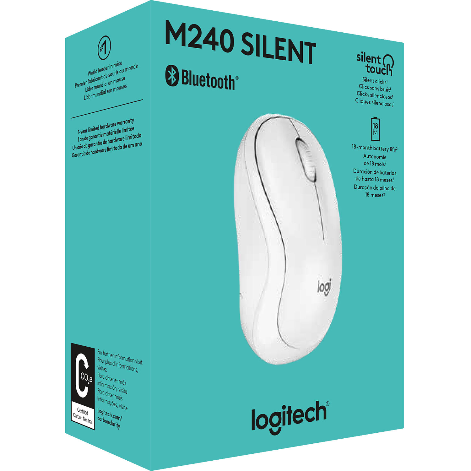 Logitech M240 Silent Bluetooth Mouse in Off-white, ambidextrous low-noise design — view 12
