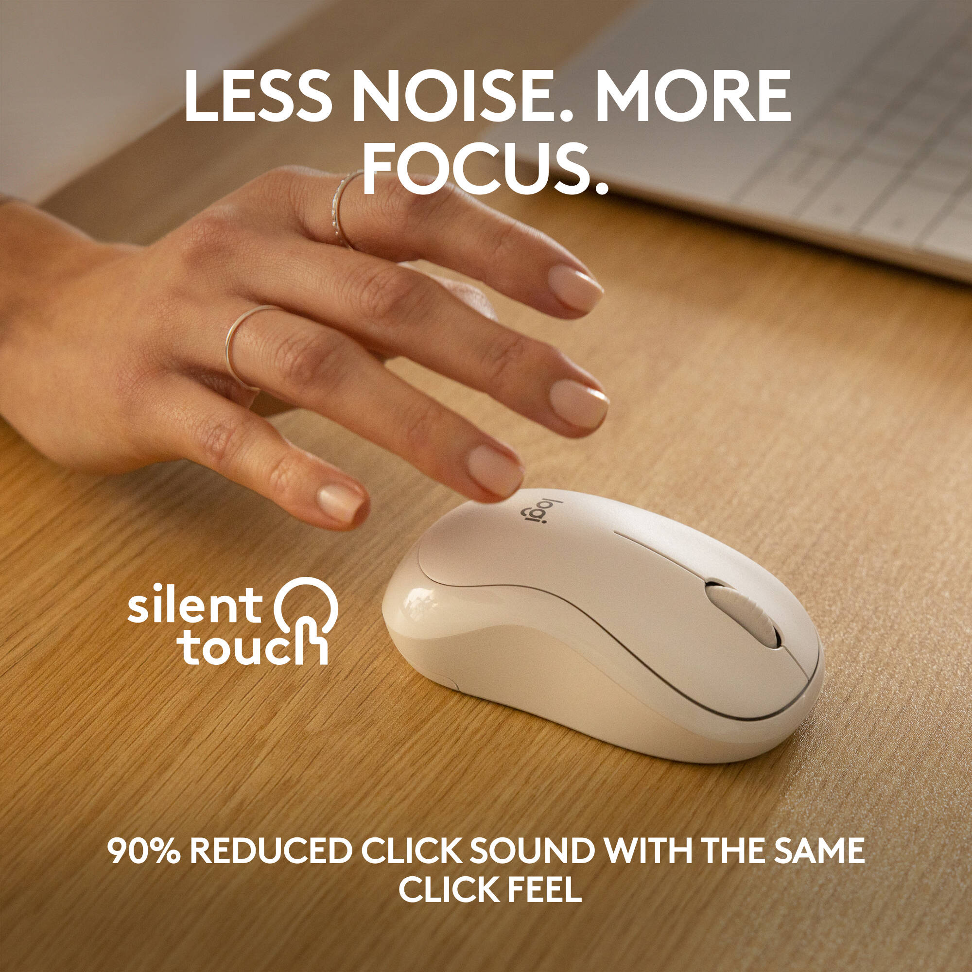 Logitech M240 Silent Bluetooth Mouse in Off-white, ambidextrous low-noise design — view 3