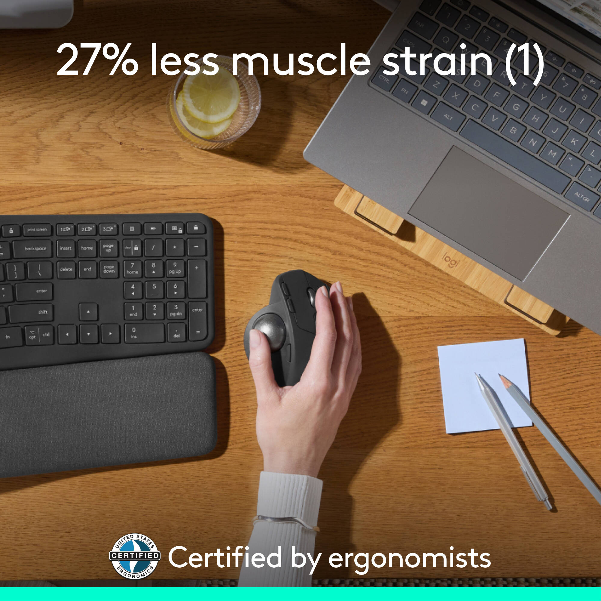 Logitech MX Ergo S Plus Graphite ergonomic wireless trackball mouse — view 4