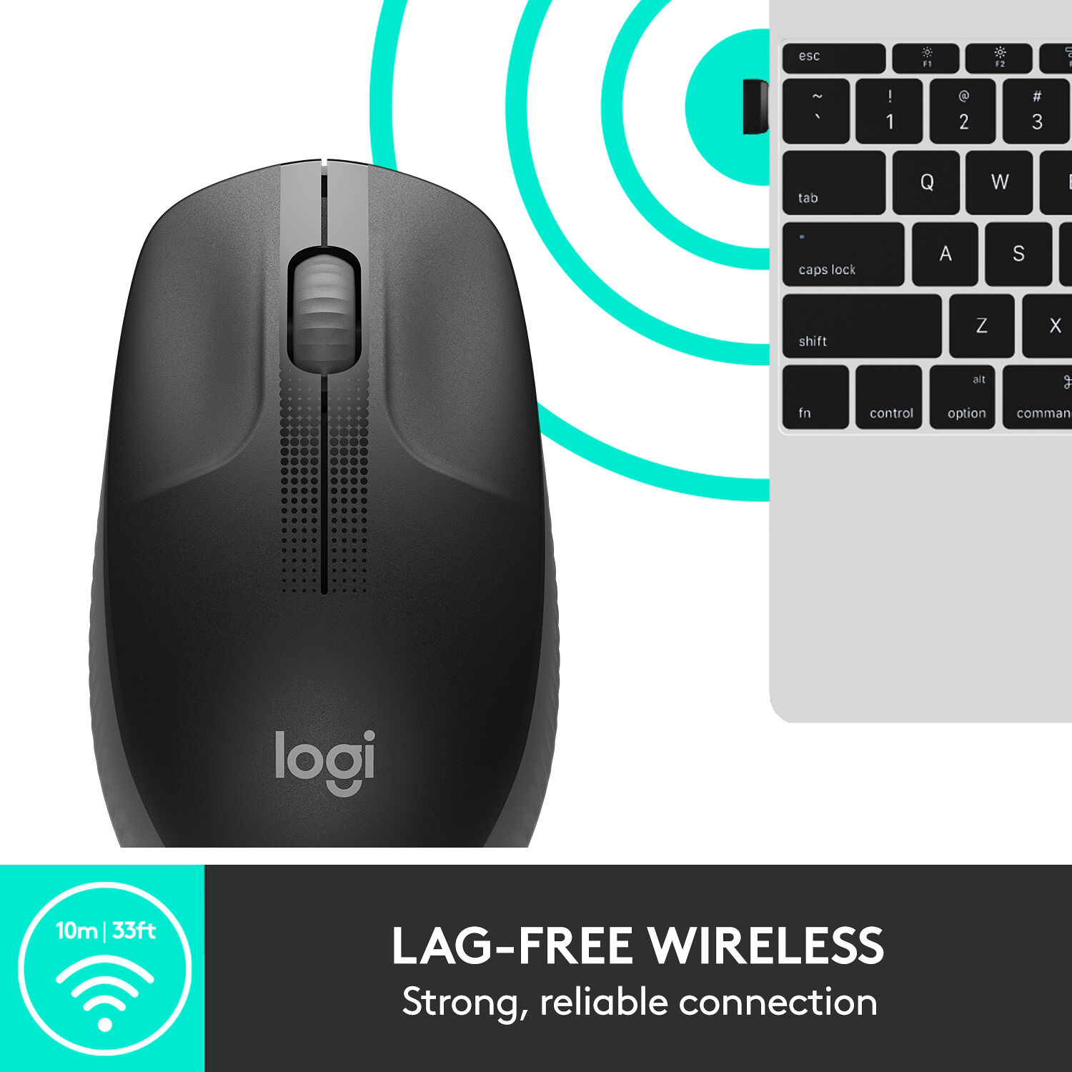 M190 Full-size wireless mouse - Charcoal — view 3