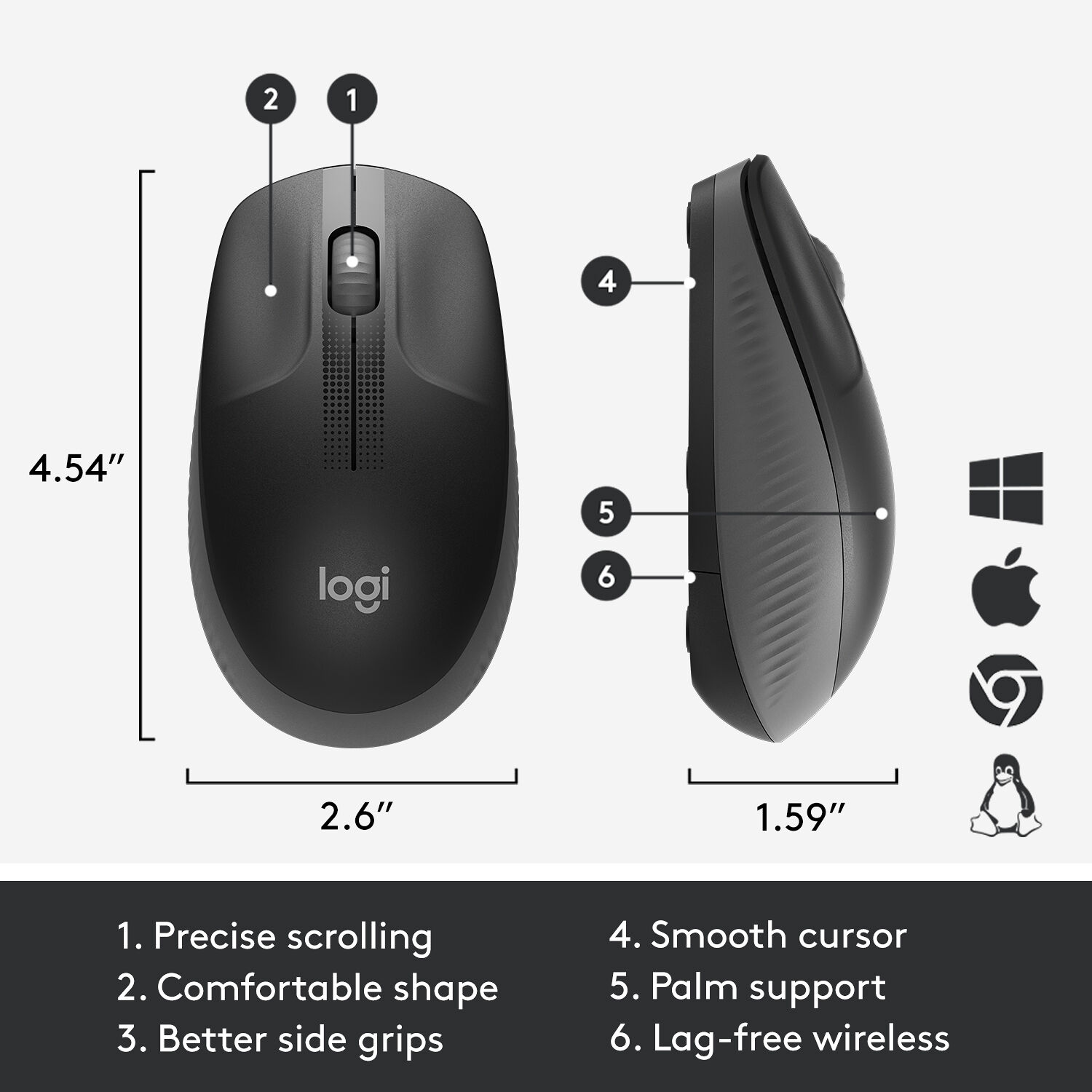 M190 Full-size wireless mouse - Charcoal — view 5