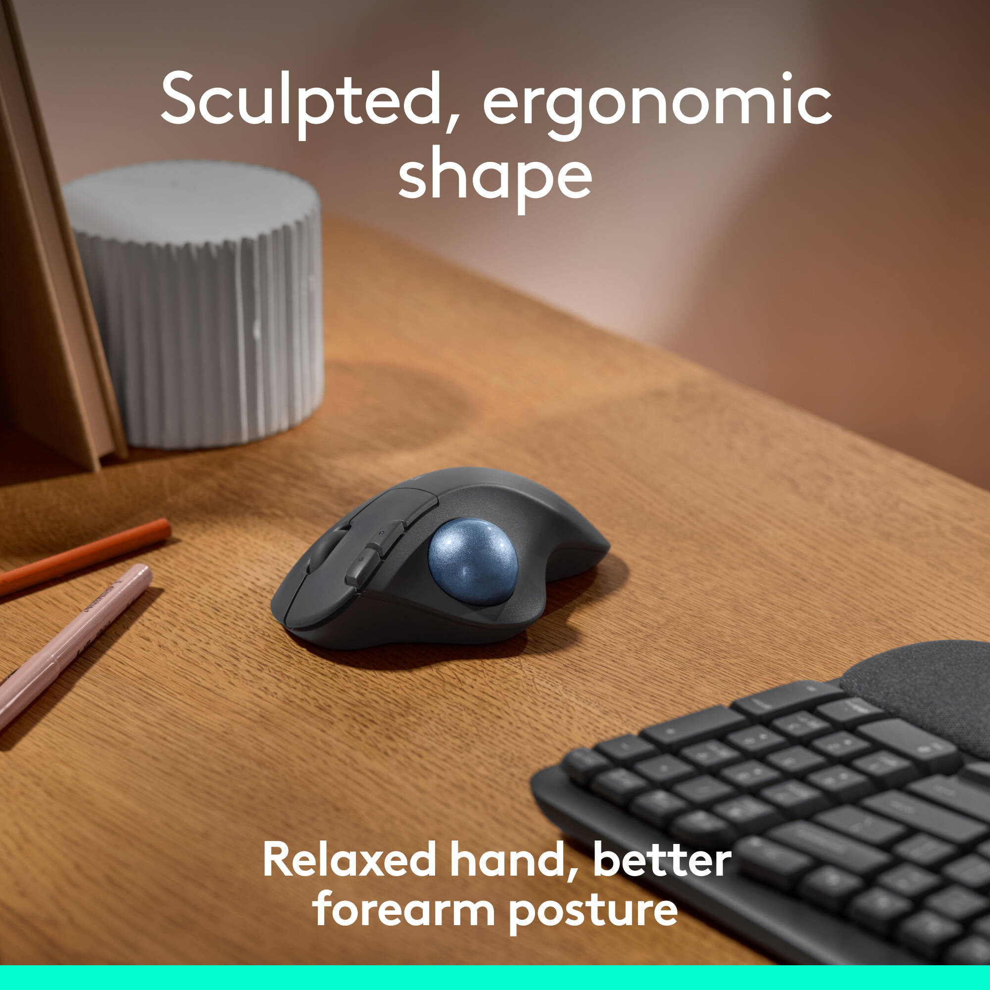 This mouse is ideal for people who want an ergonomic mouse for all day comfort and productivity - and for IT departments that need high-performance, secure wireless connections and ease of deployment Designed For Sustainability: The plastic parts include 50% post consumer   recycled plastic Compact Footprint: Ideal for tight workspaces because  the mouse doesn't move, it fits in seamlessly alongside your computer &  keyboard Enterprise Secure Built for Scale Wireless Connection Convenient Controls. GRAPHITE. — view 4