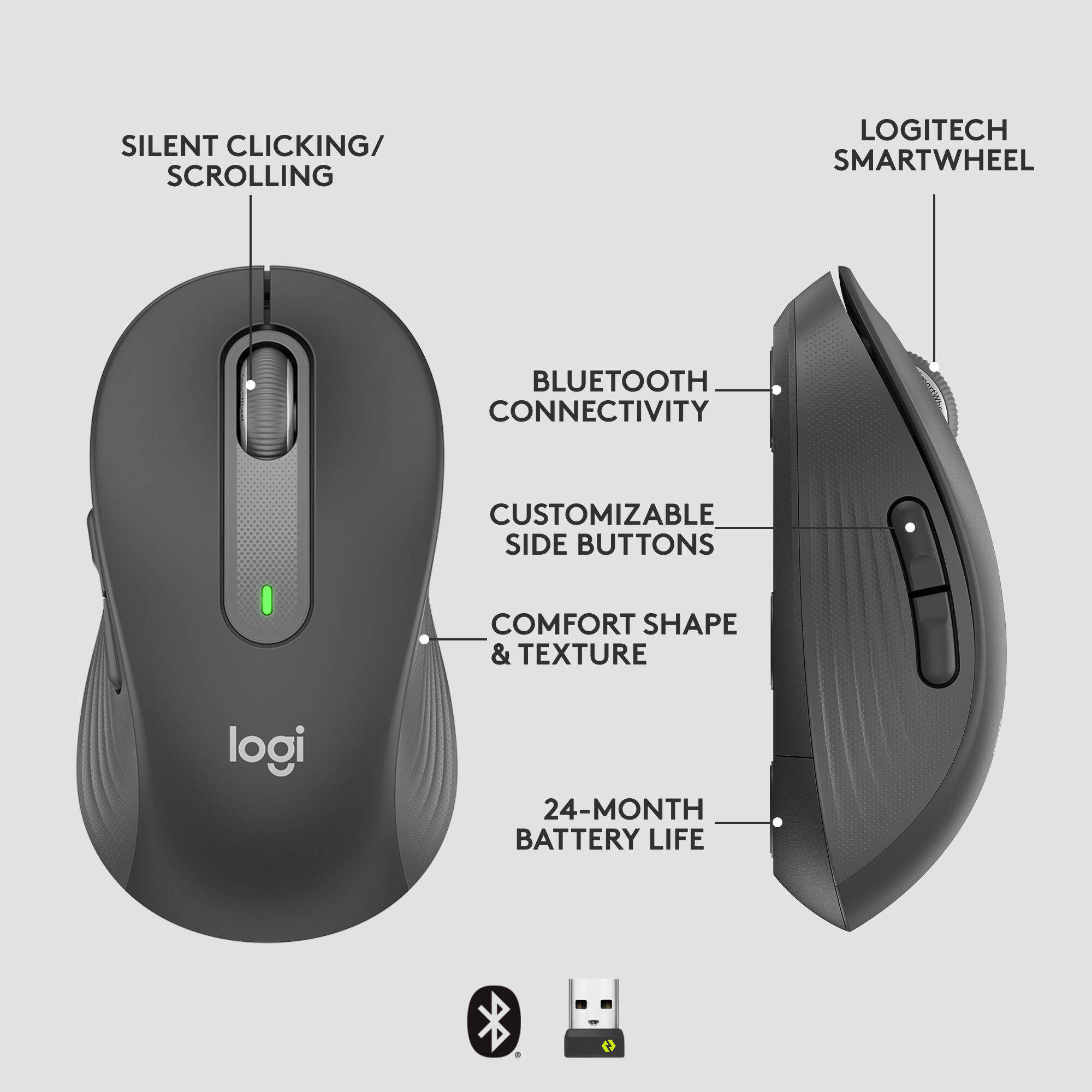 The comfort designed Signature M650 for Business Wireless Mouse increases productivity by 50% and work speed 30% vs a laptop touchpad. GRAPHITE — view 6