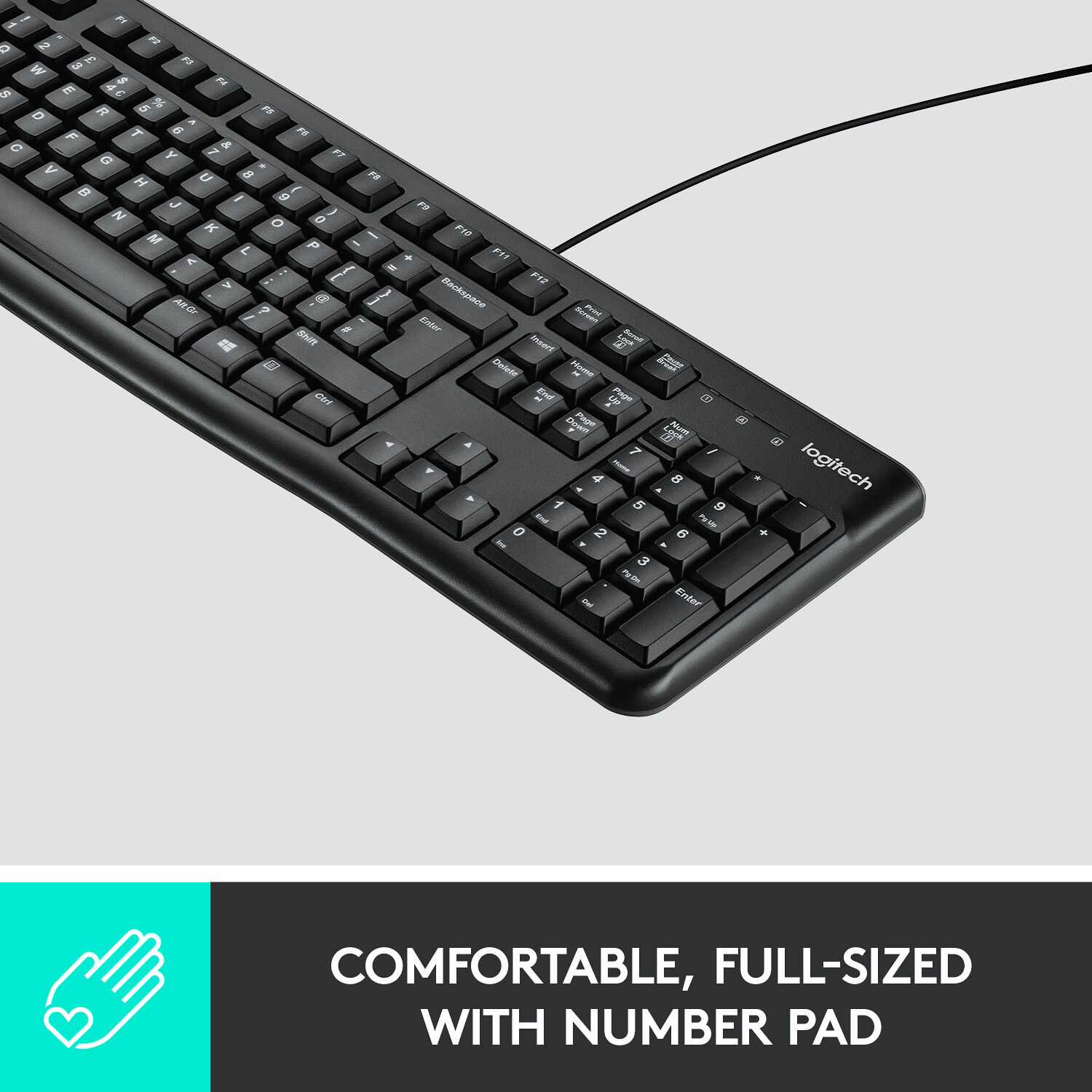 Logitech K120 full-size wired USB keyboard with quiet keys and slim profile — view 2