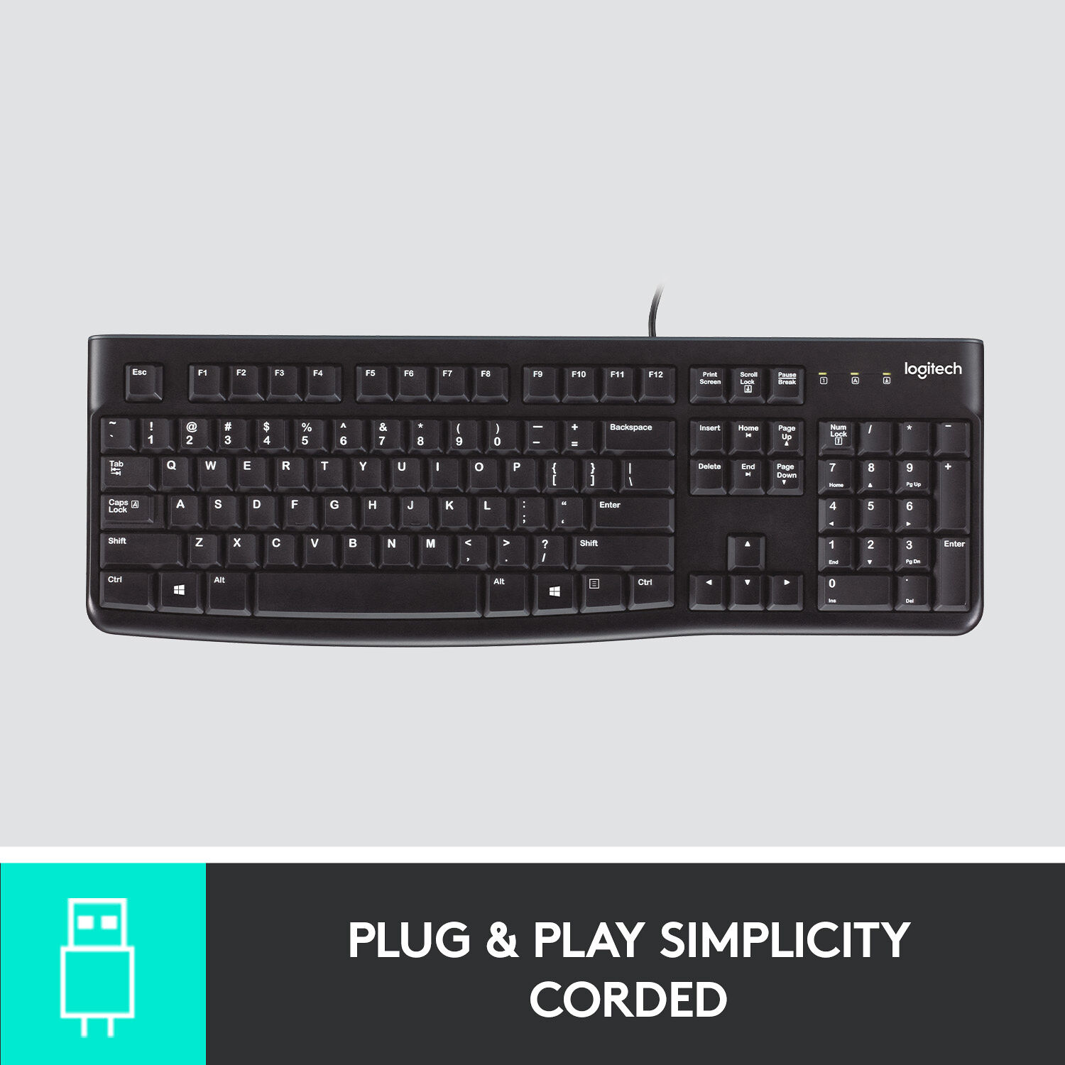 Logitech K120 full-size wired USB keyboard with quiet keys and slim profile — view 4