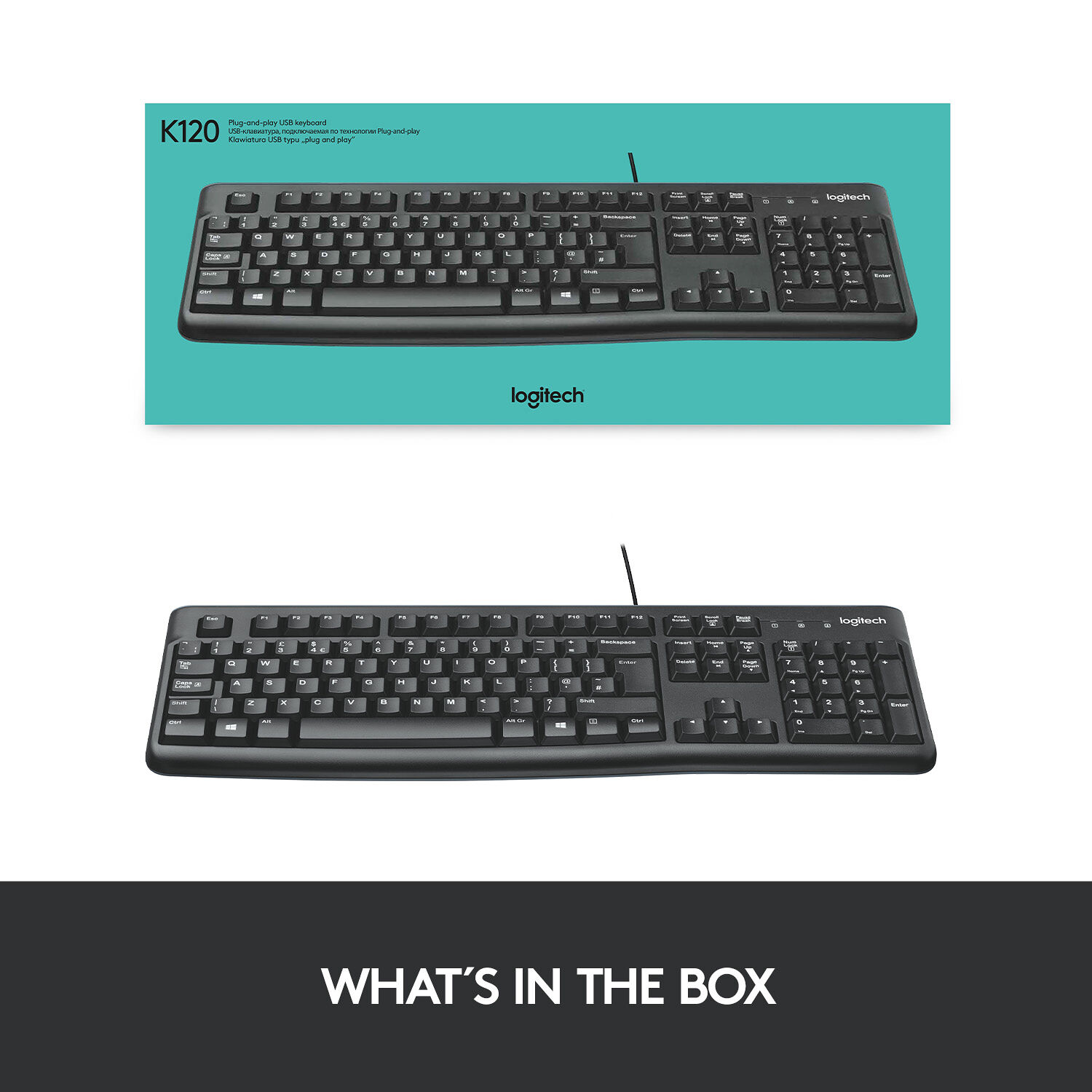 Logitech K120 full-size wired USB keyboard with quiet keys and slim profile — view 7