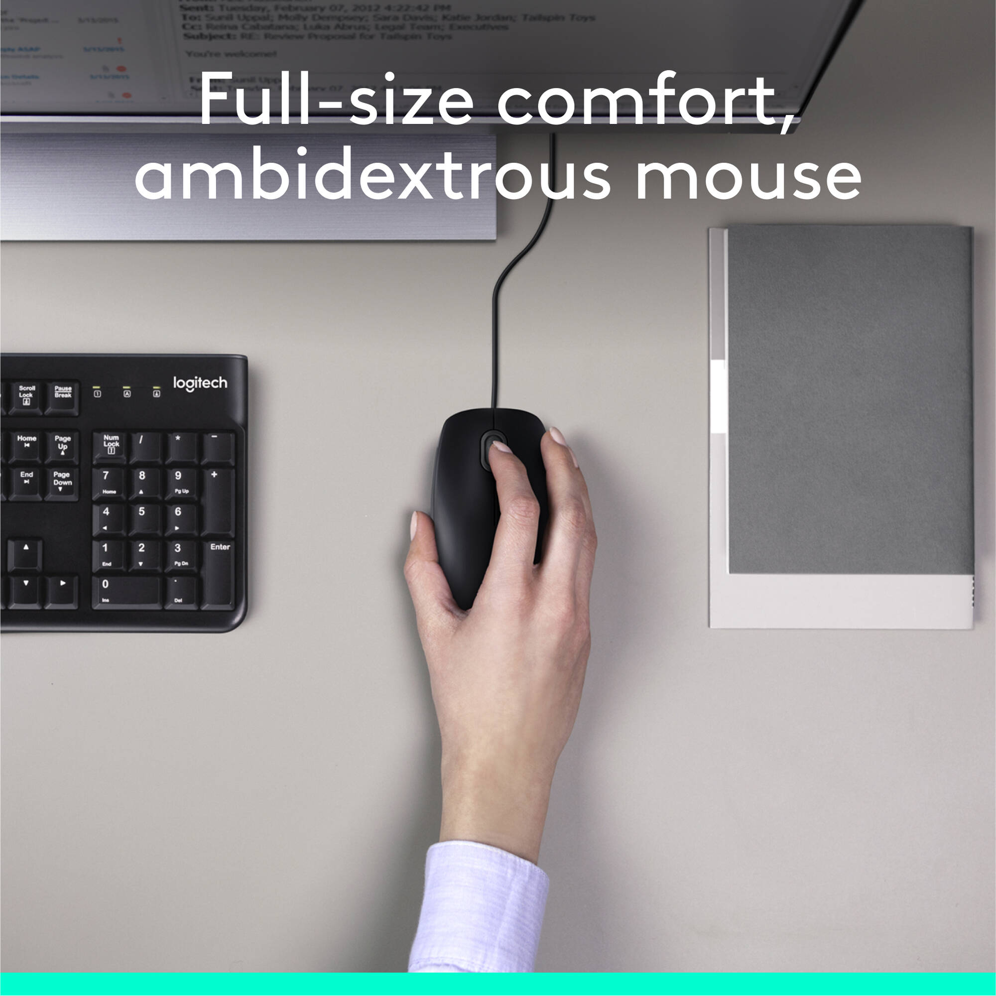 Logitech Desktop MK120 wired keyboard and optical mouse set with USB connection — view 3