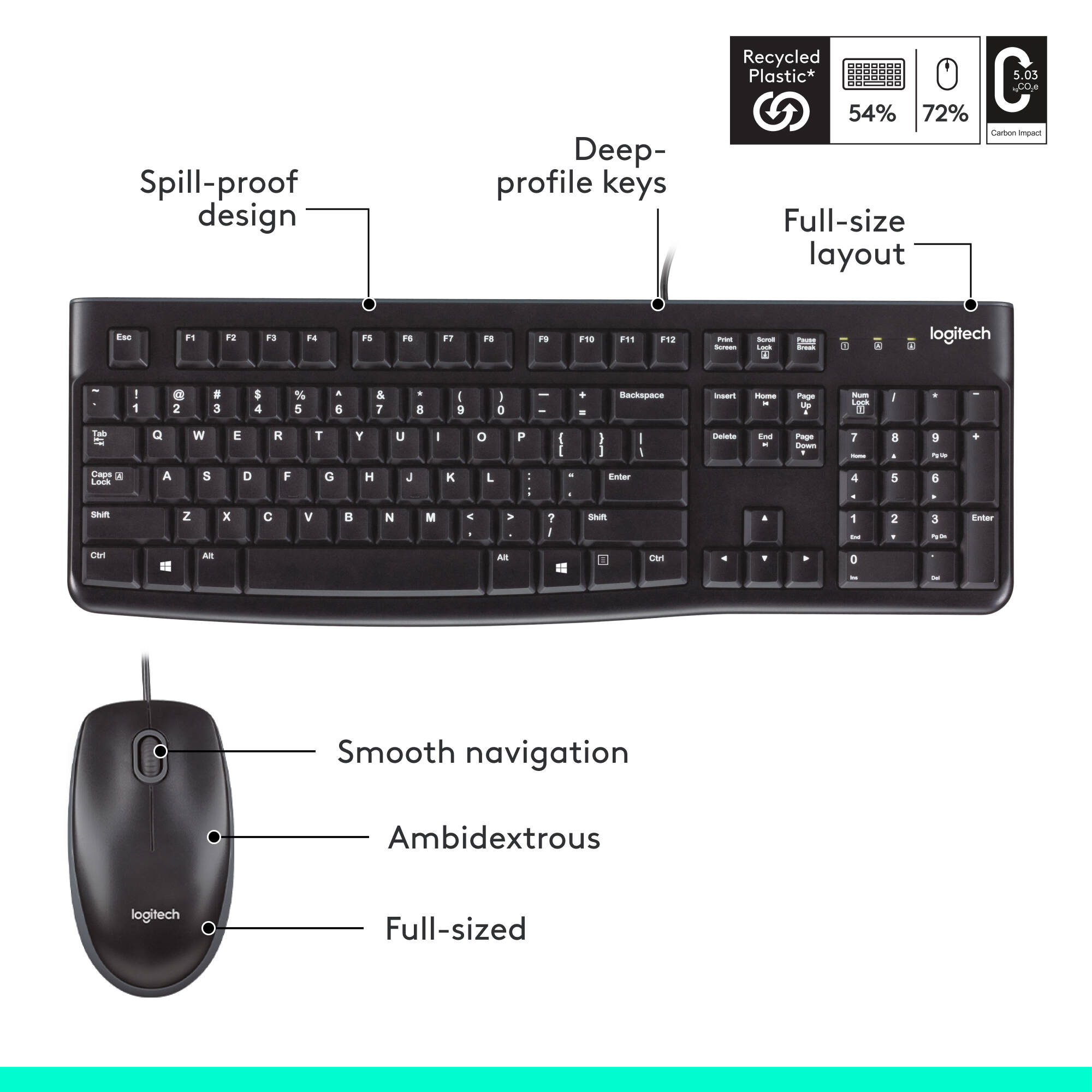 Logitech Desktop MK120 wired keyboard and optical mouse set with USB connection — view 7