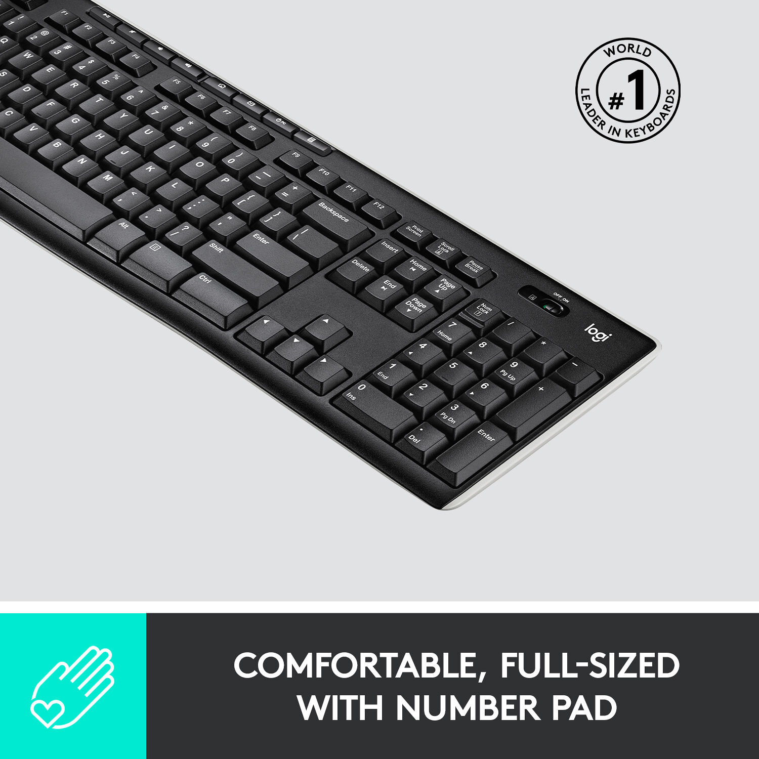 Logitech K270 wireless keyboard with full-size layout and USB receiver — view 2