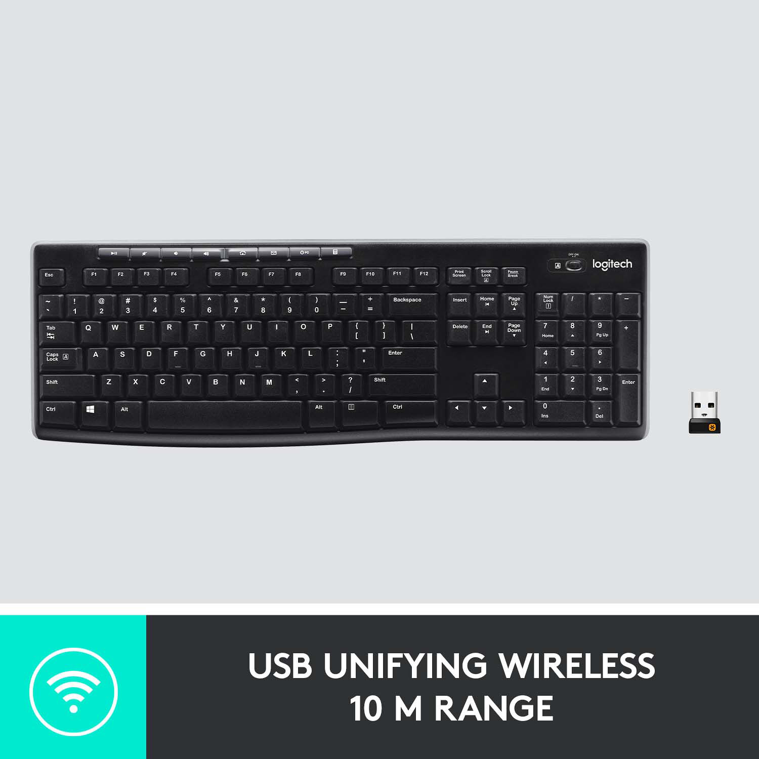 Logitech K270 wireless keyboard with full-size layout and USB receiver — view 4