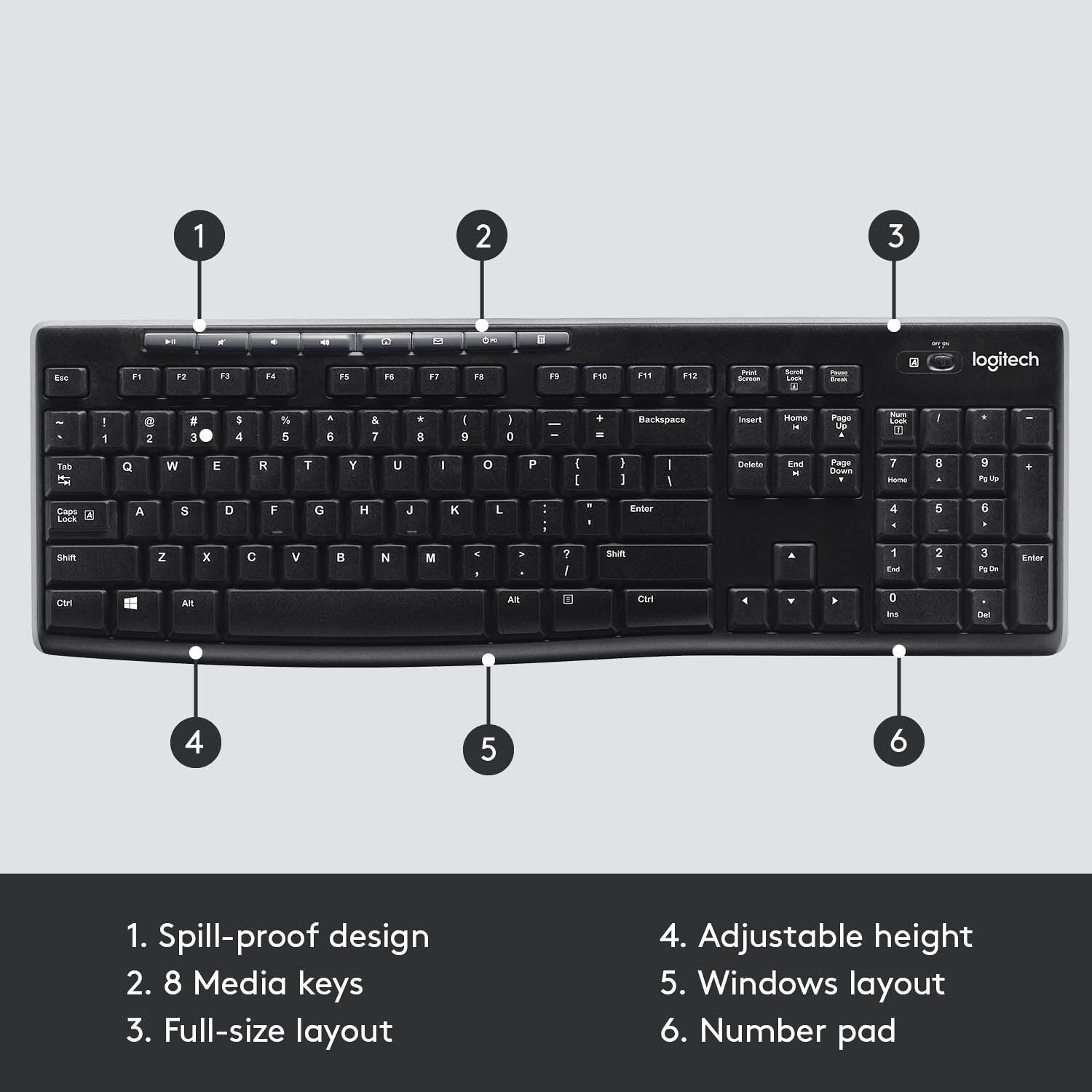 Logitech K270 wireless keyboard with full-size layout and USB receiver — view 6