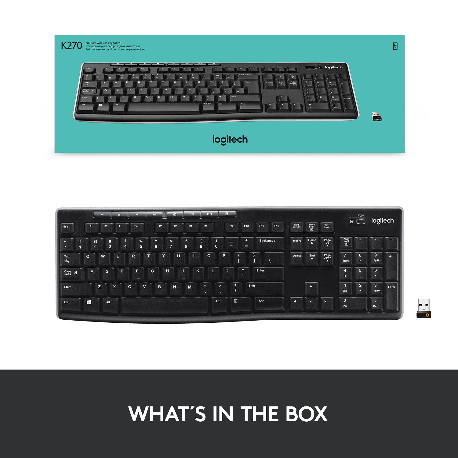 Logitech K270 wireless keyboard with full-size layout and USB receiver — view 8