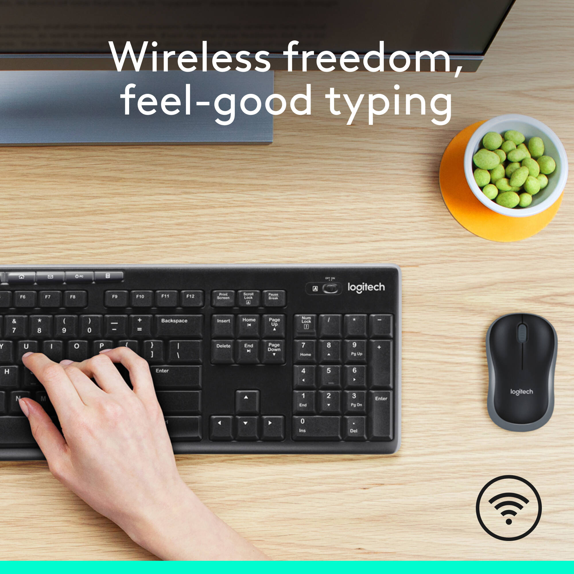 Logitech MK270 Wireless Combo keyboard and mouse with tiny USB receiver — view 2