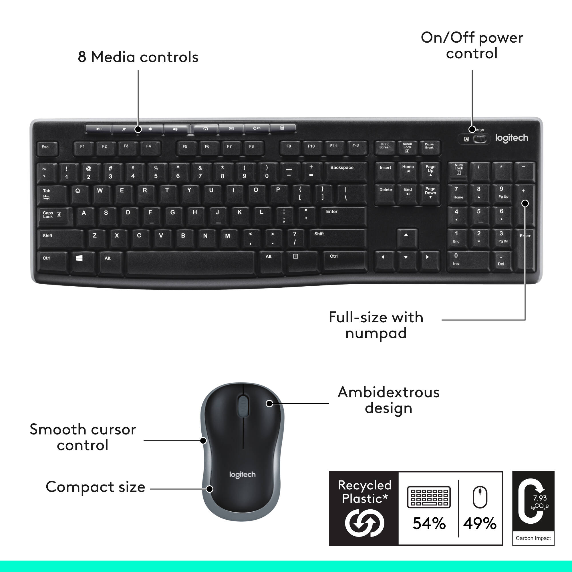 Logitech MK270 Wireless Combo keyboard and mouse with tiny USB receiver — view 7