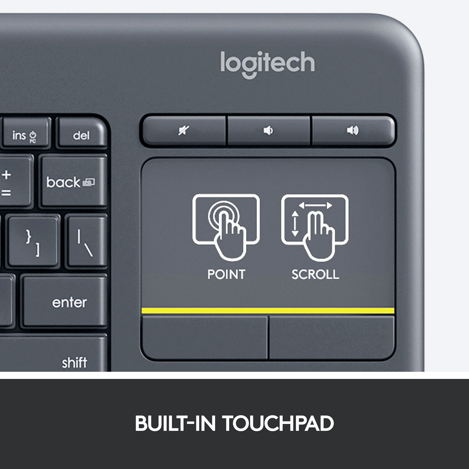 Logitech K400 Plus wireless keyboard with integrated touchpad for Smart TV and couch control — view 2