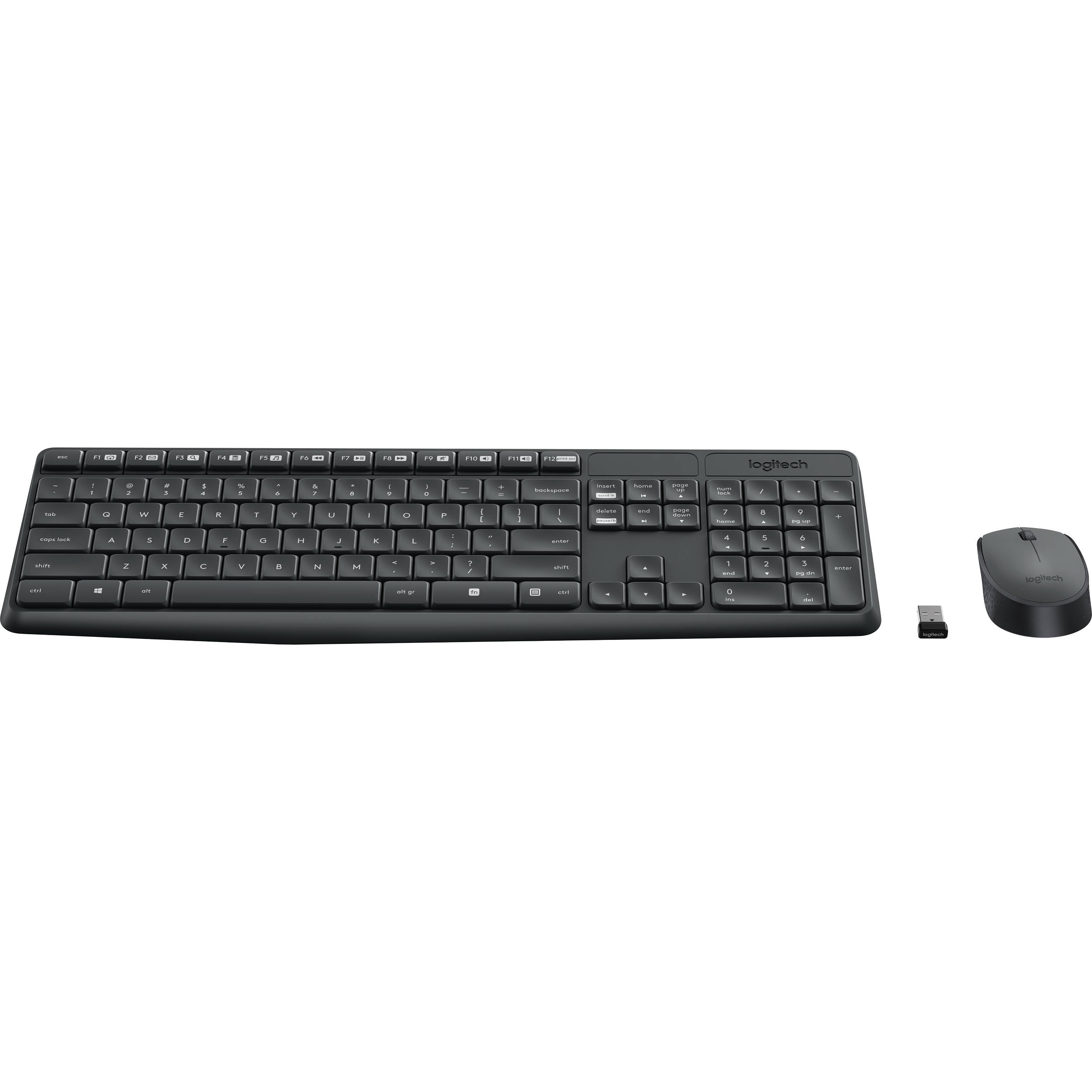 Logitech MK235 wireless keyboard and mouse combo in black with full-size QWERTY layout — view 2