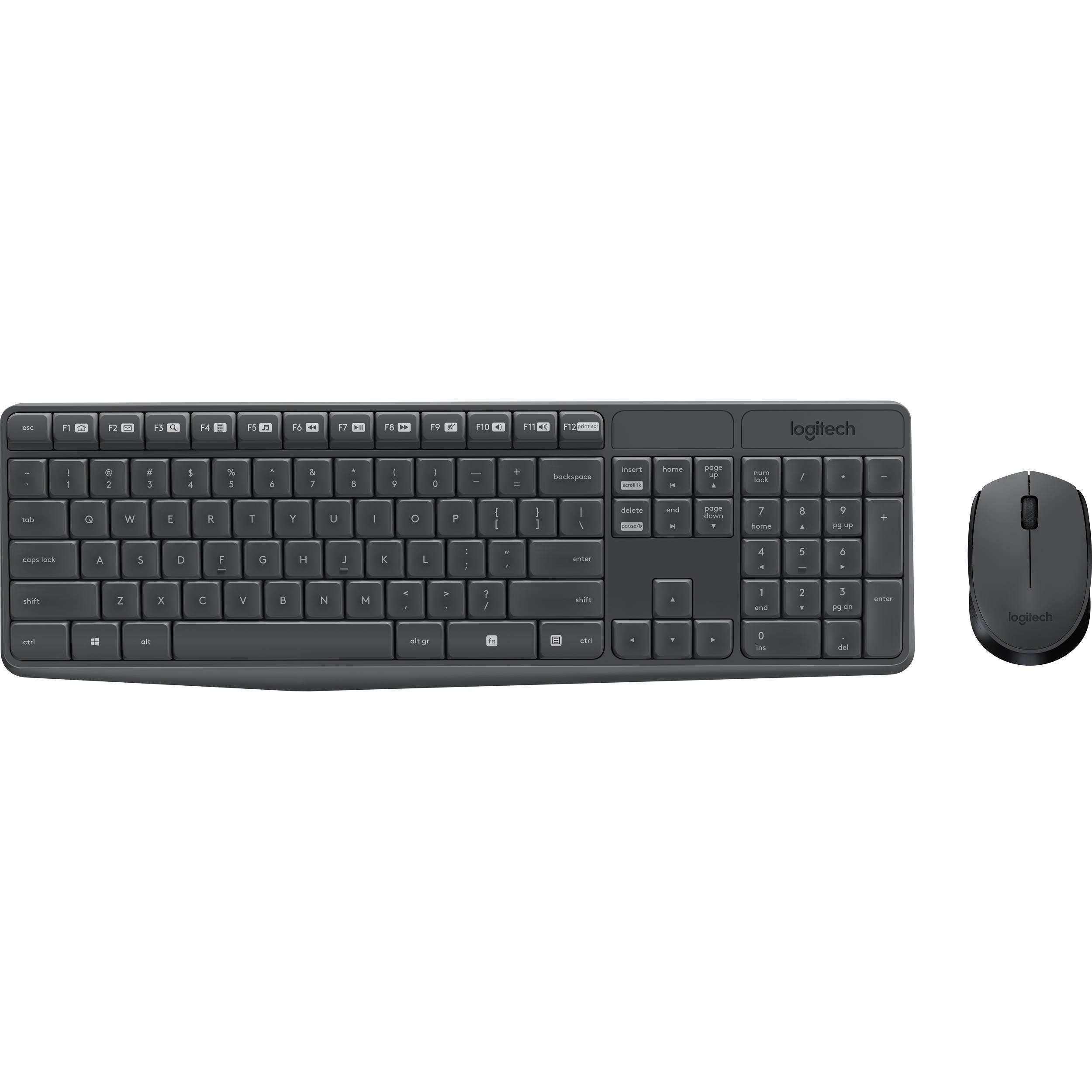 Logitech MK235 wireless keyboard and mouse combo in black with full-size QWERTY layout — view 3