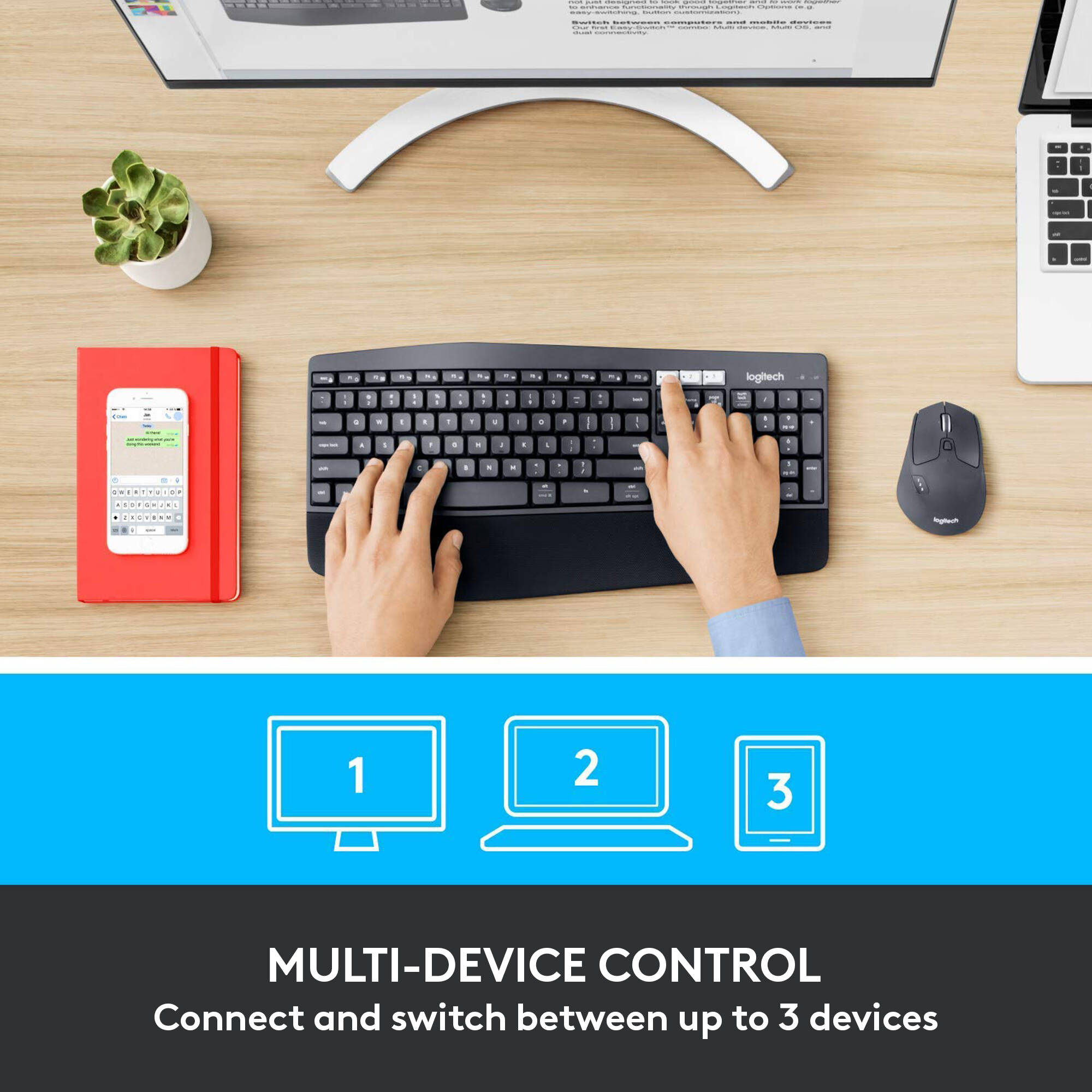 Logitech MK850 Performance wireless keyboard and mouse combo with full-size keyboard and contoured mouse — view 2