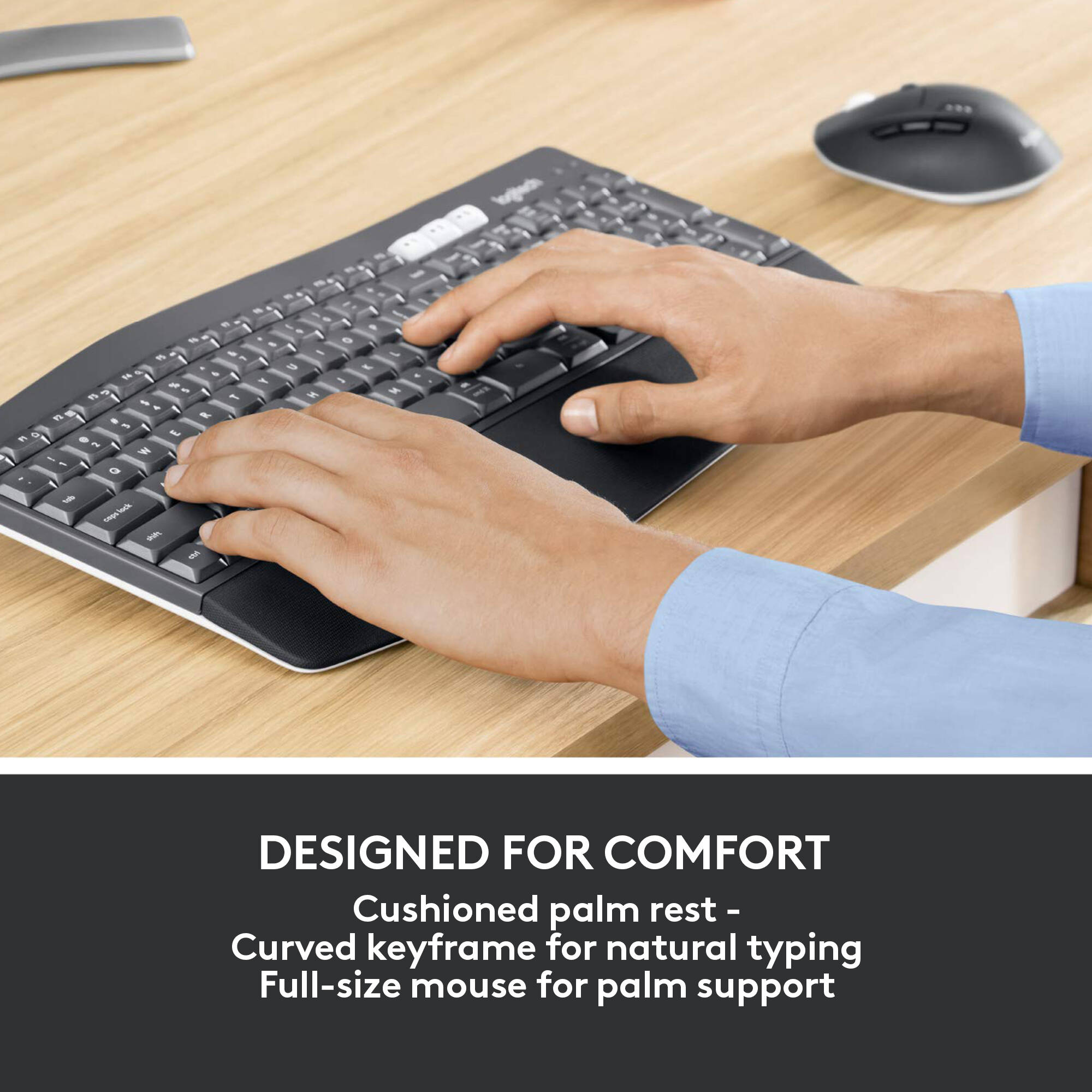 Logitech MK850 Performance wireless keyboard and mouse combo with full-size keyboard and contoured mouse — view 3