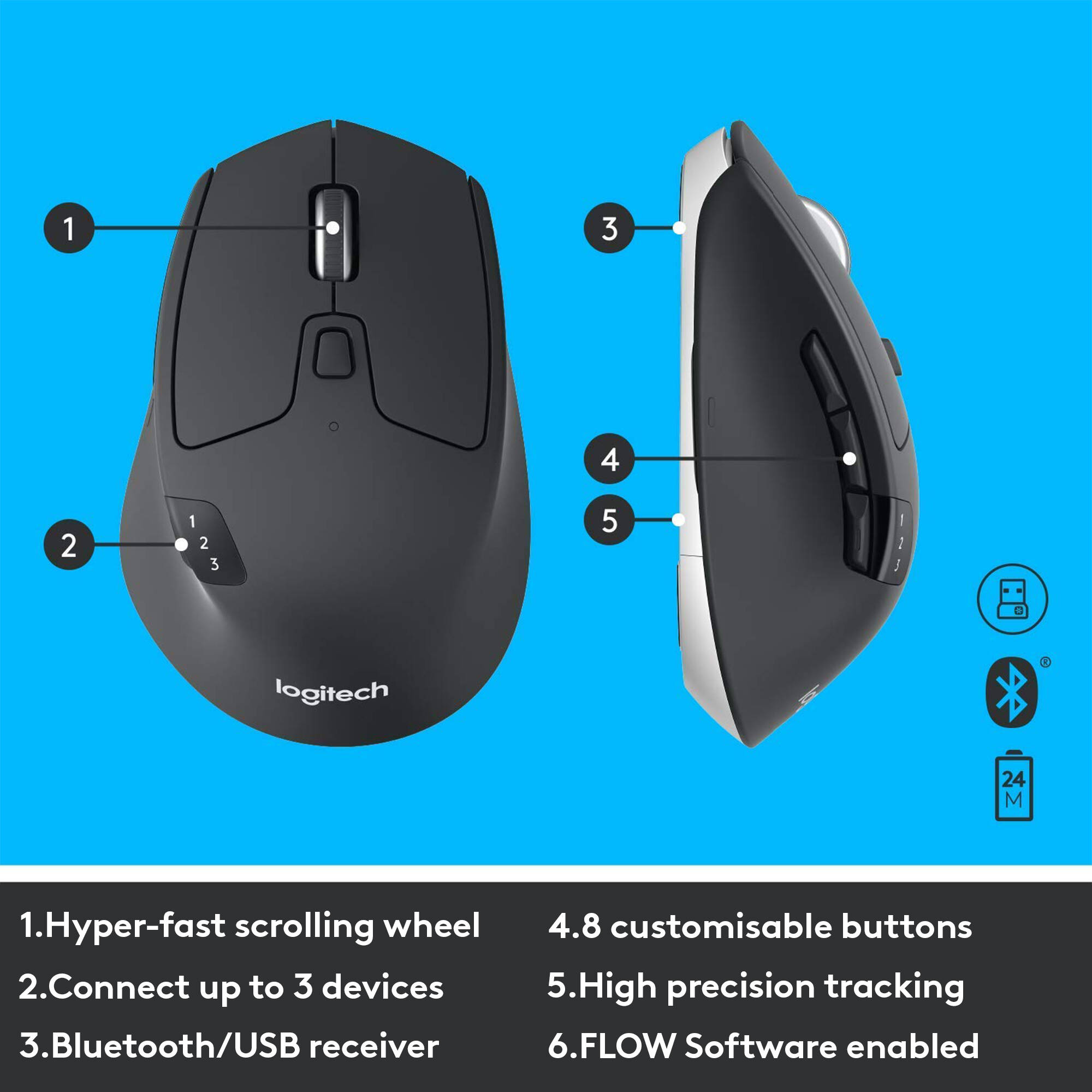 Logitech MK850 Performance wireless keyboard and mouse combo with full-size keyboard and contoured mouse — view 8