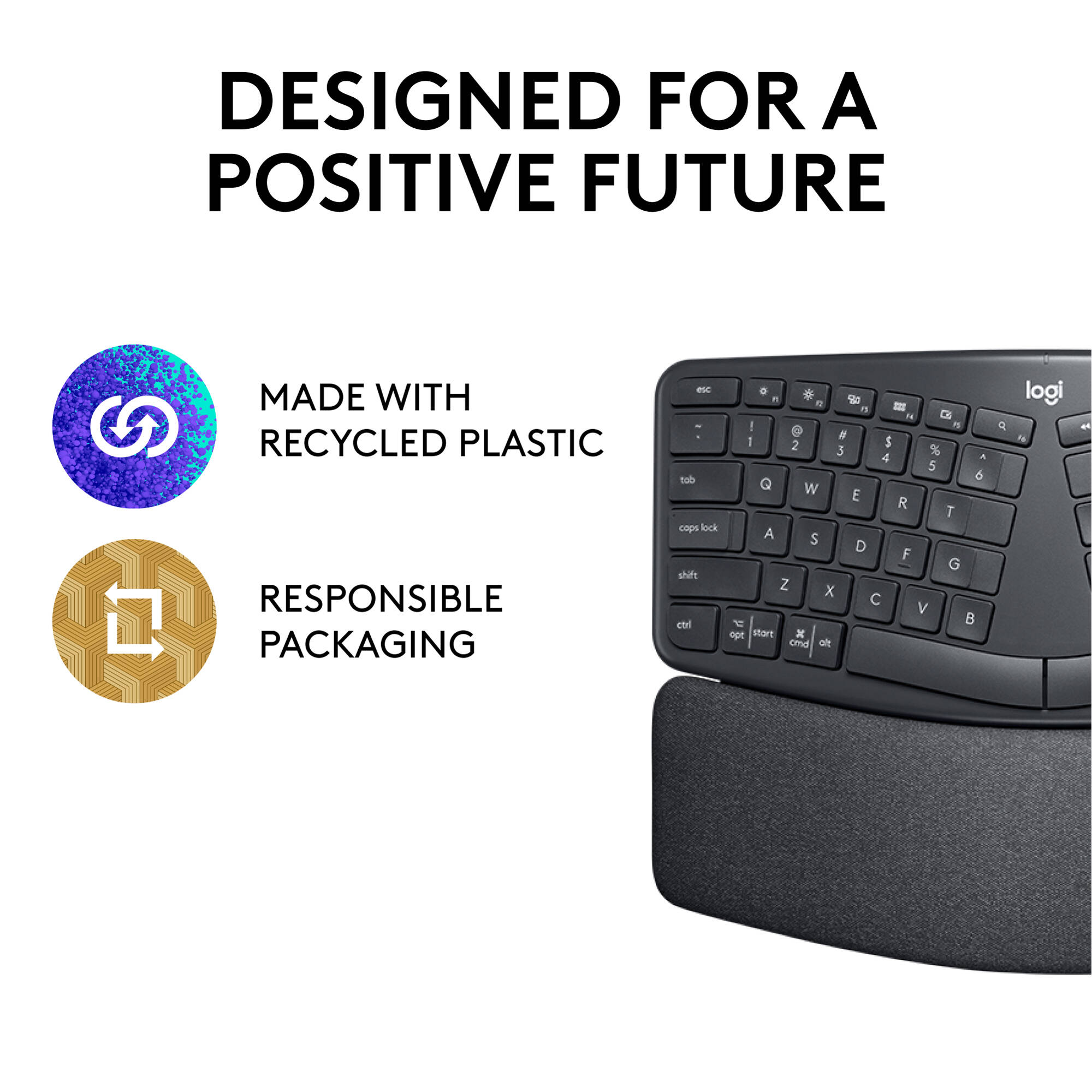Logitech ERGO K860 ergonomic split keyboard with curved keyframe and cushioned palm rest — view 12