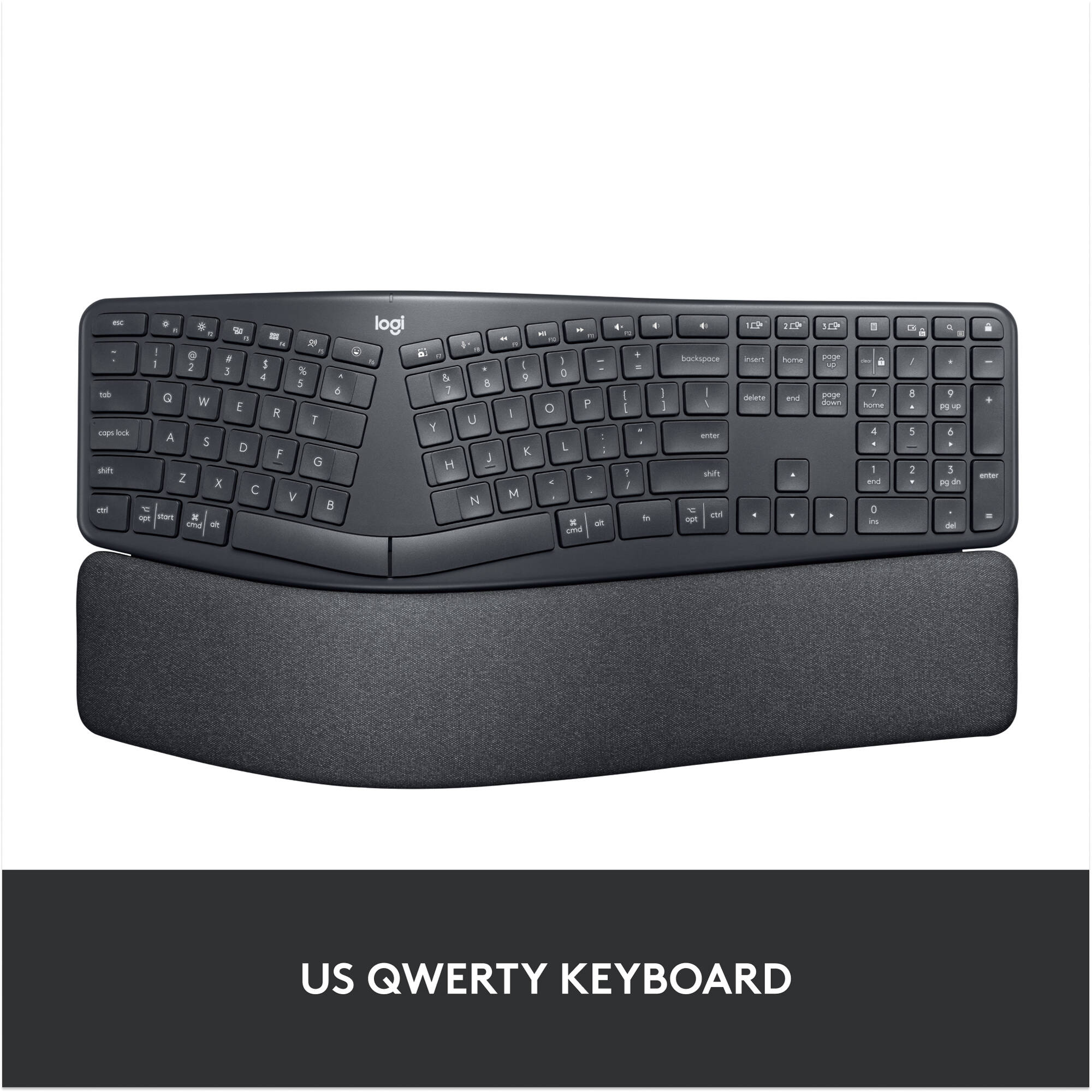 Logitech ERGO K860 ergonomic split keyboard with curved keyframe and cushioned palm rest — view 2