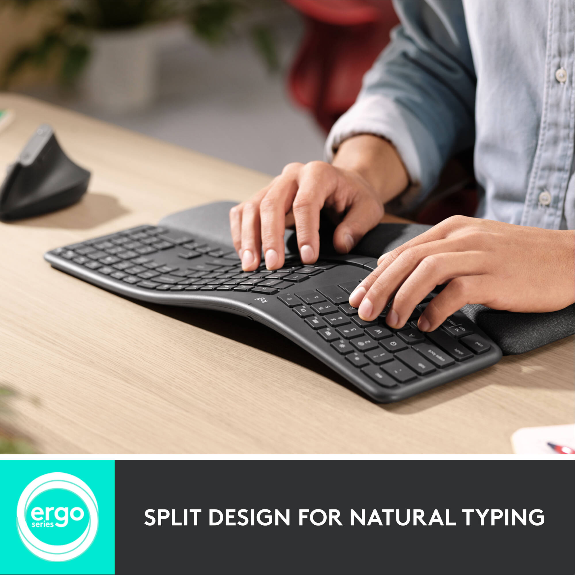 Logitech ERGO K860 ergonomic split keyboard with curved keyframe and cushioned palm rest — view 3