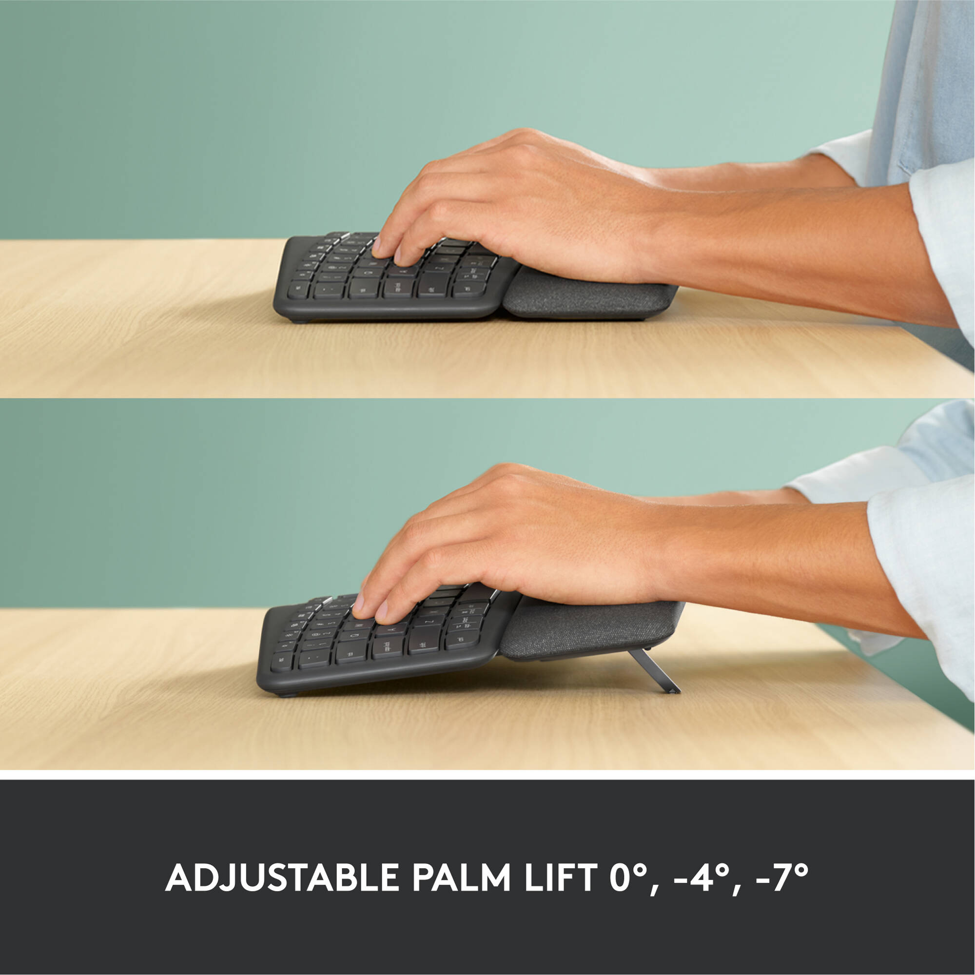 Logitech ERGO K860 ergonomic split keyboard with curved keyframe and cushioned palm rest — view 7